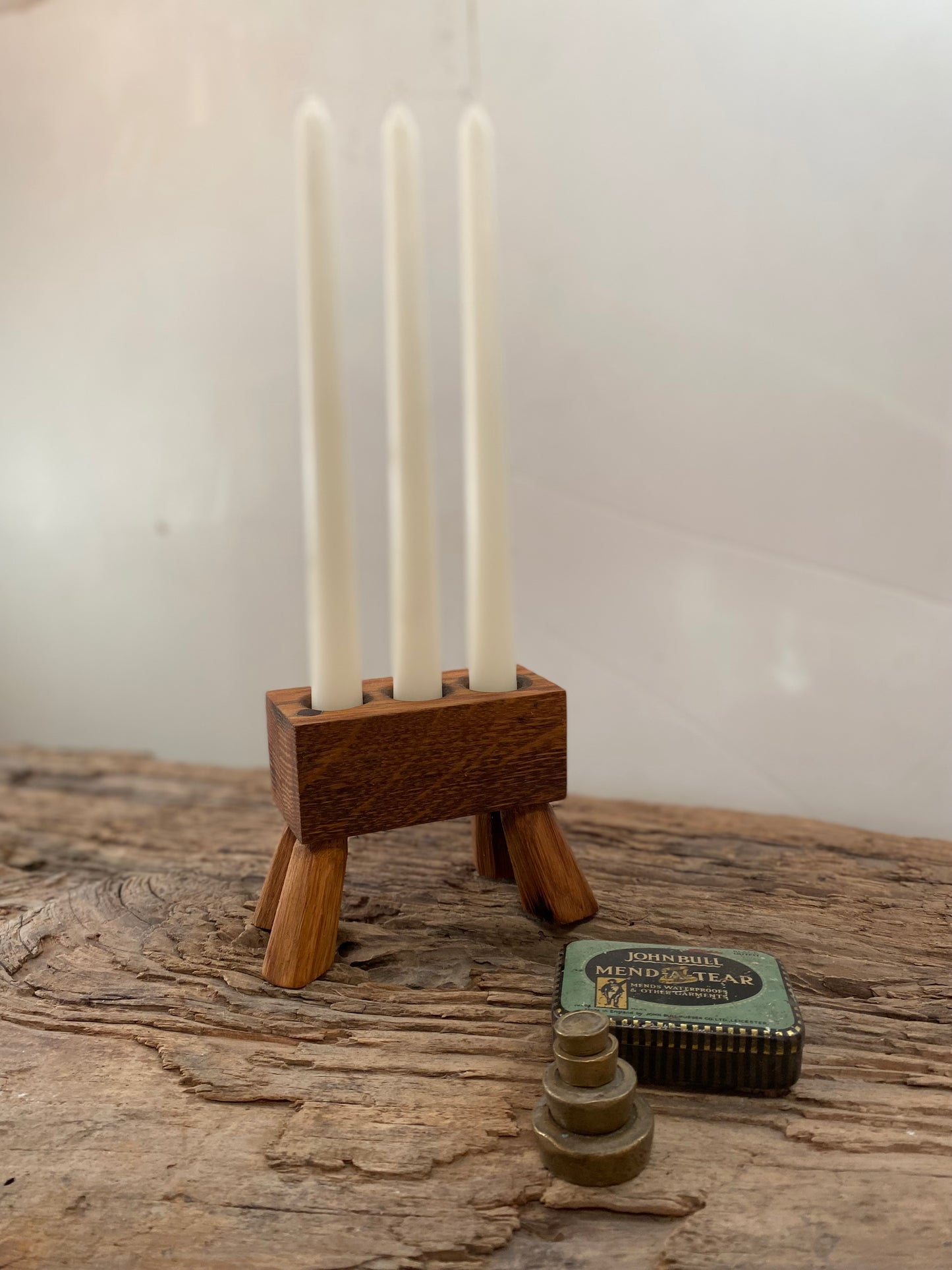 Rustic Handcrafted Beauty: Each candle holder is crafted from reclaimed oak, sourced from aged Scottish whisky barrels. The natural finish, enhanced with linseed oil, highlights the wood's unique grain and history, making every piece truly one of a kind