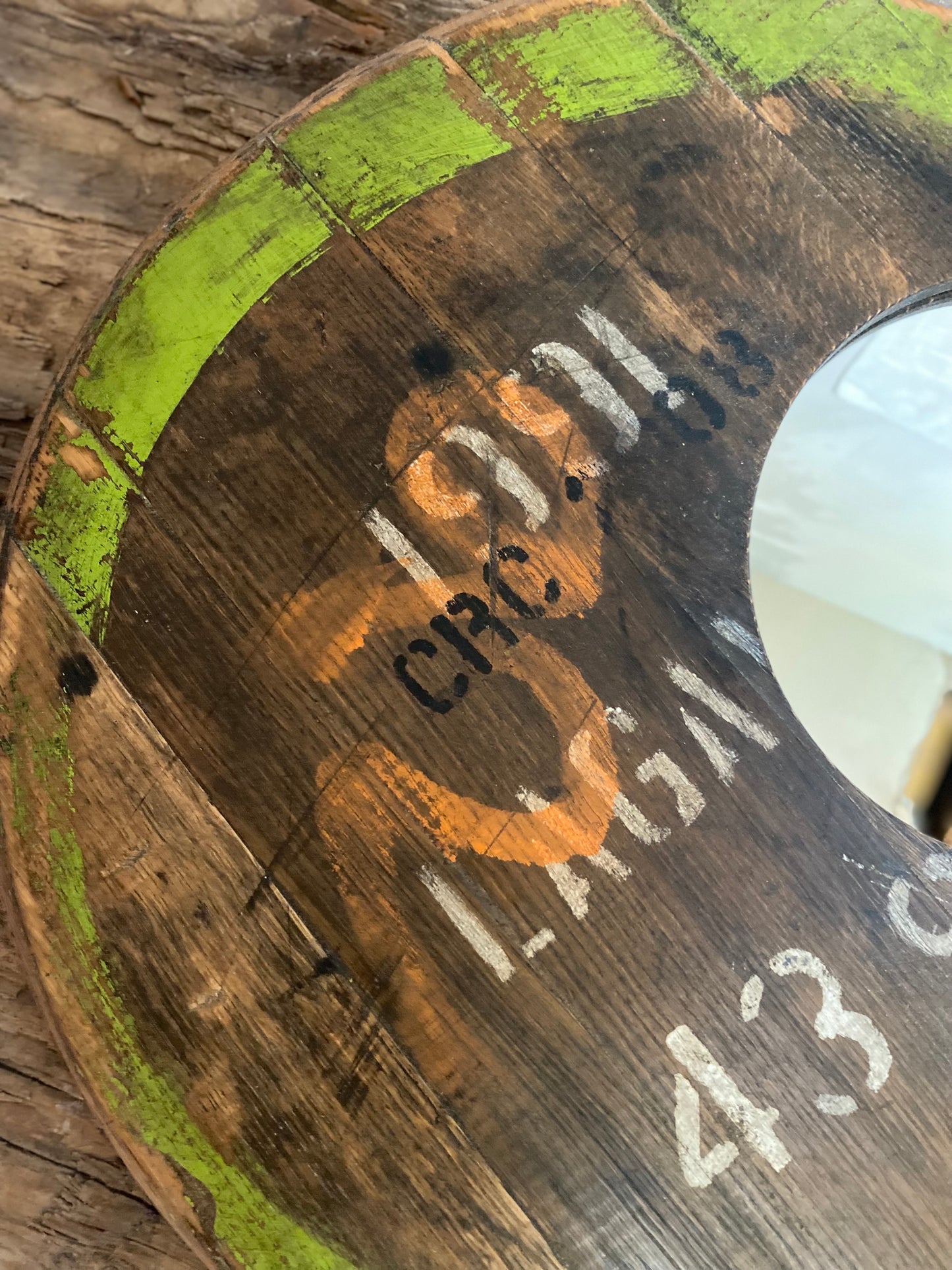 Vintage Whisky Barrel Lid Wall Mirror