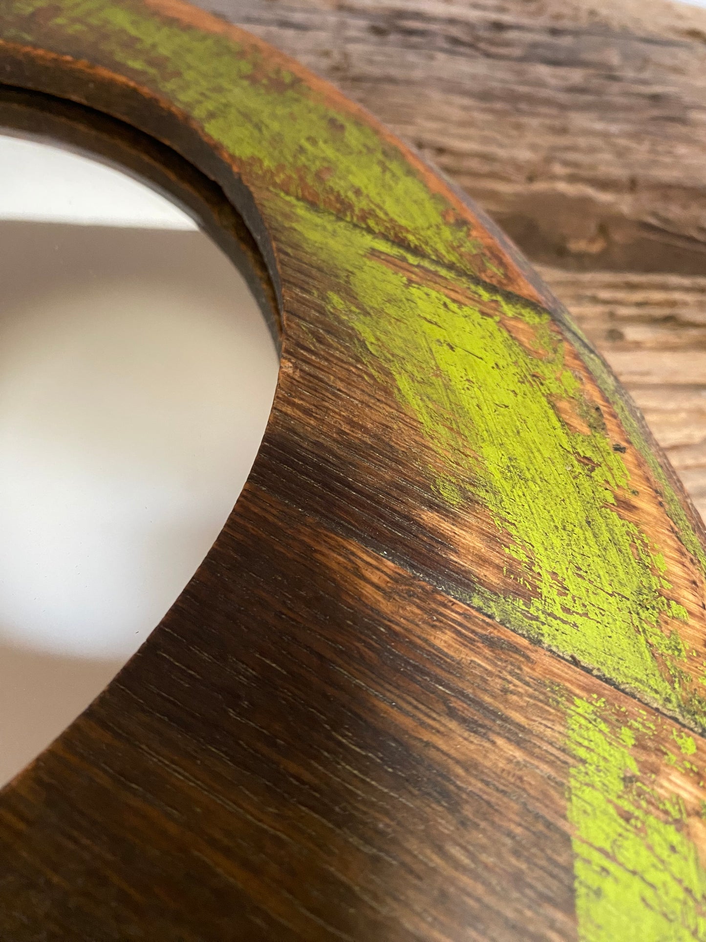 Vintage Whisky Barrel Lid Wall Mirror