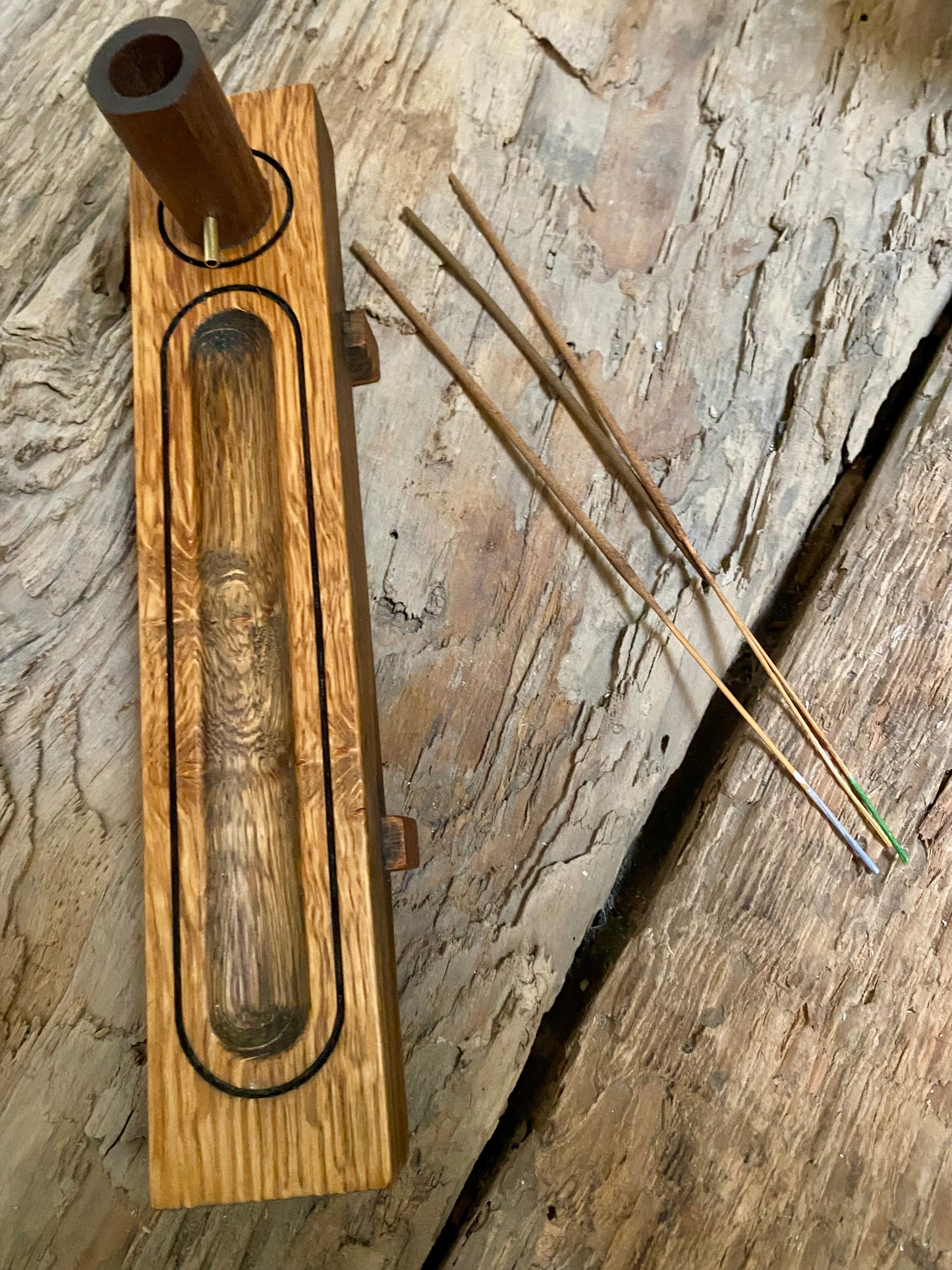 Rustic Oak Incense Stick Holder
