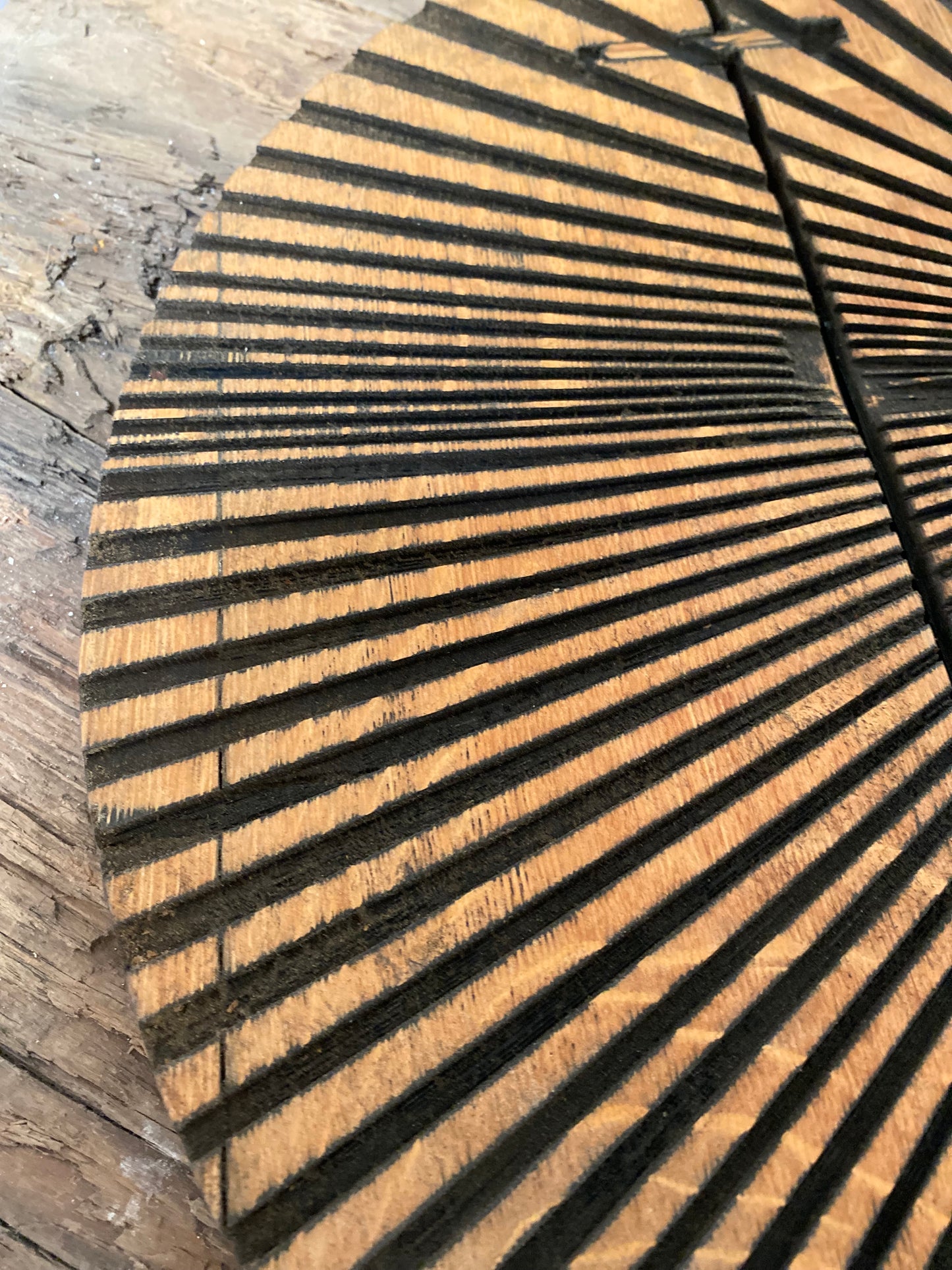 Modern Rustic Oak Wall Art Mirror with Geometric Design