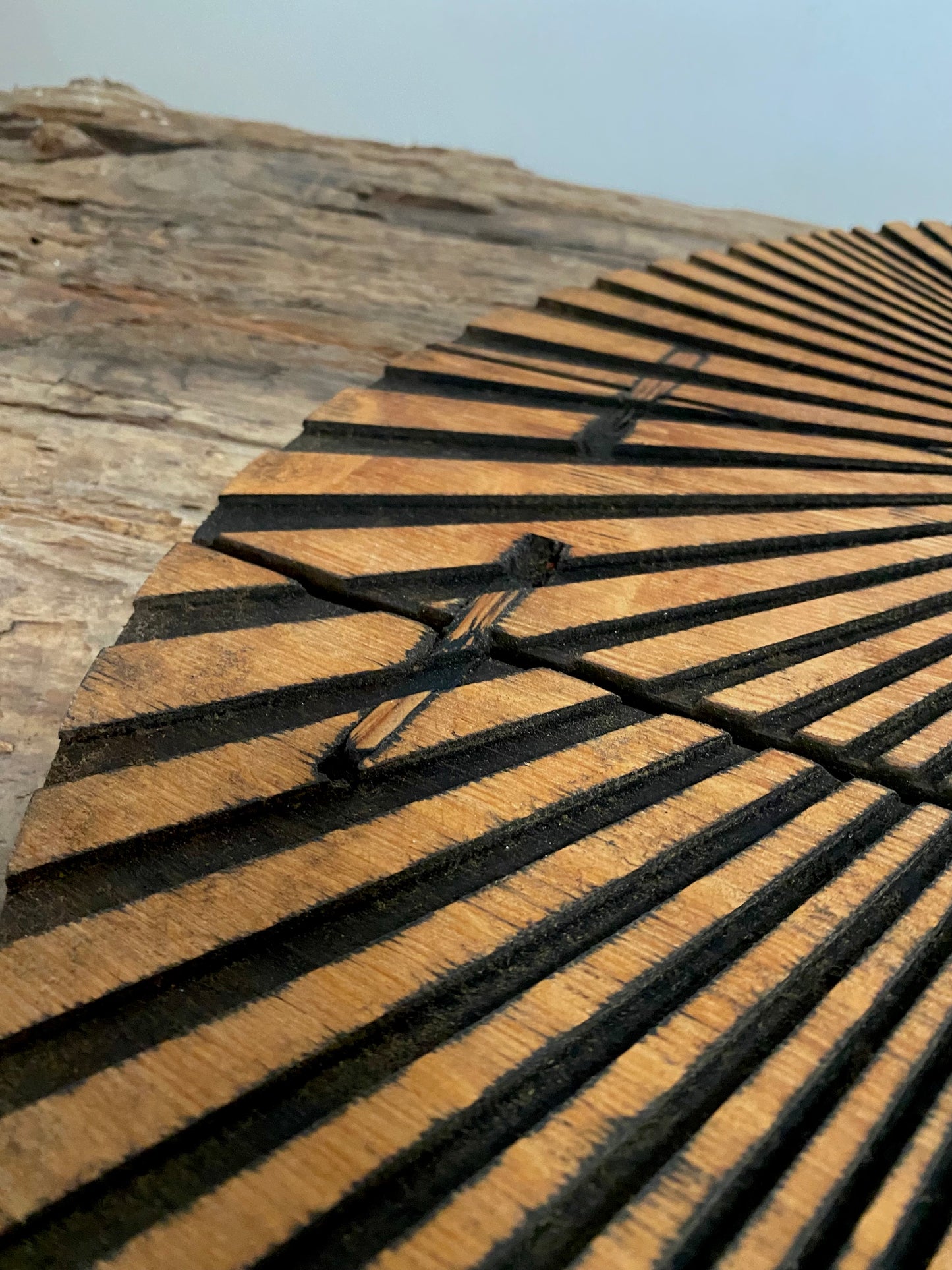 Modern Rustic Oak Wall Art Mirror with Geometric Design