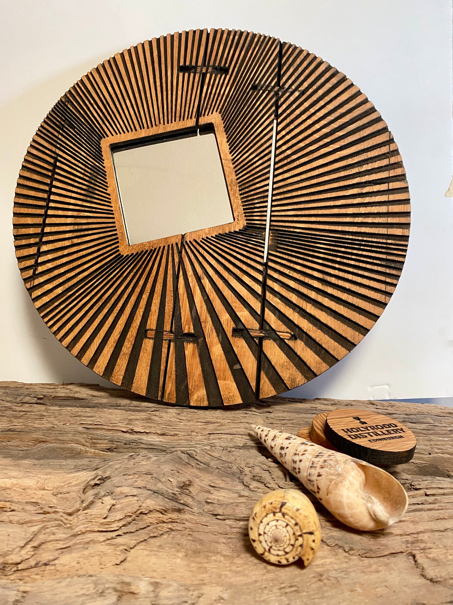 Modern Rustic Oak Wall Art Mirror with Geometric Design