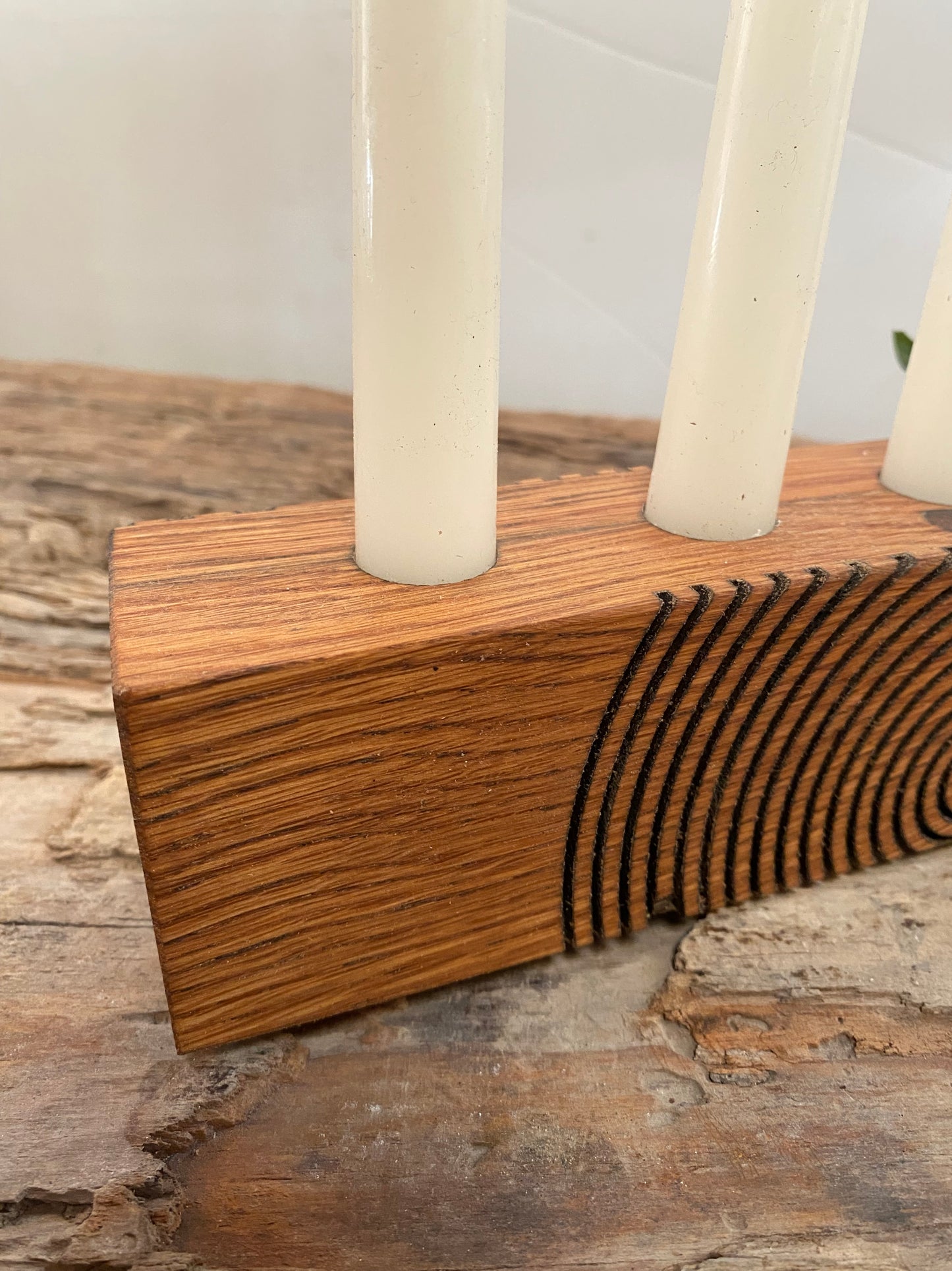 Modern Geometric Candle Holder in Reclaimed Oak