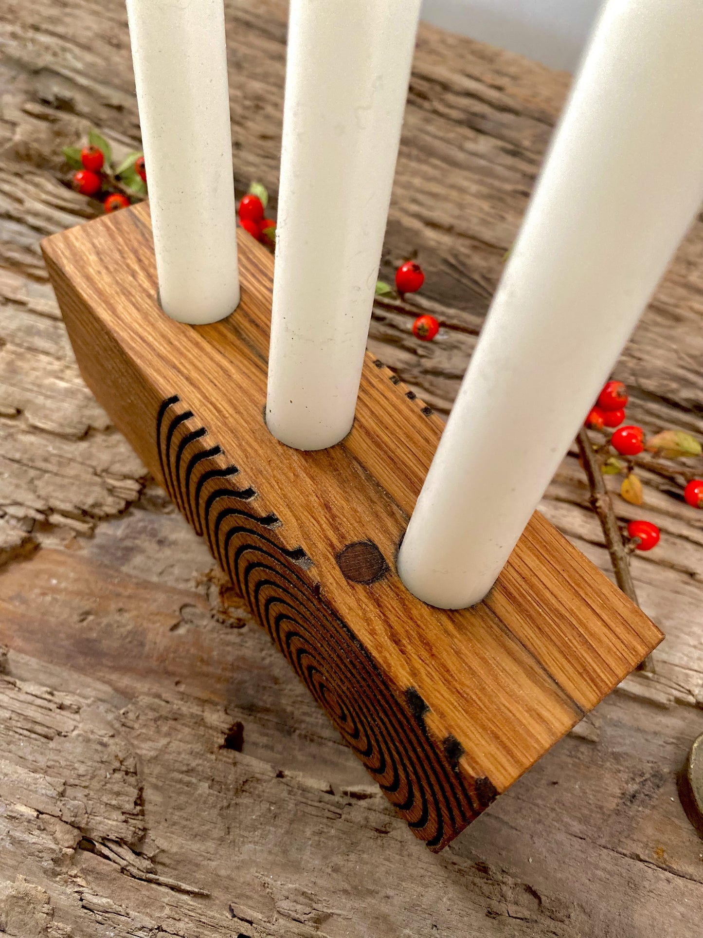 Modern Geometric Candle Holder in Reclaimed Oak