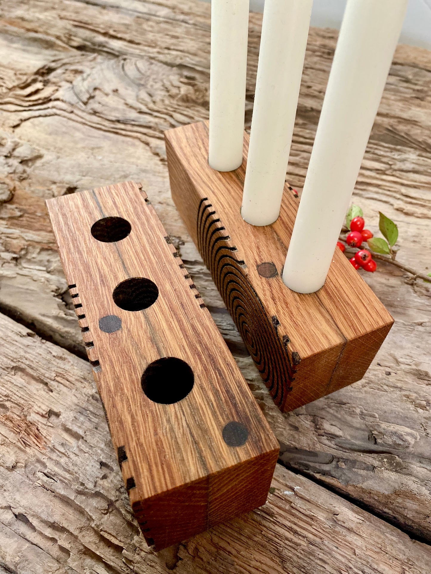 Modern Geometric Candle Holder in Reclaimed Oak