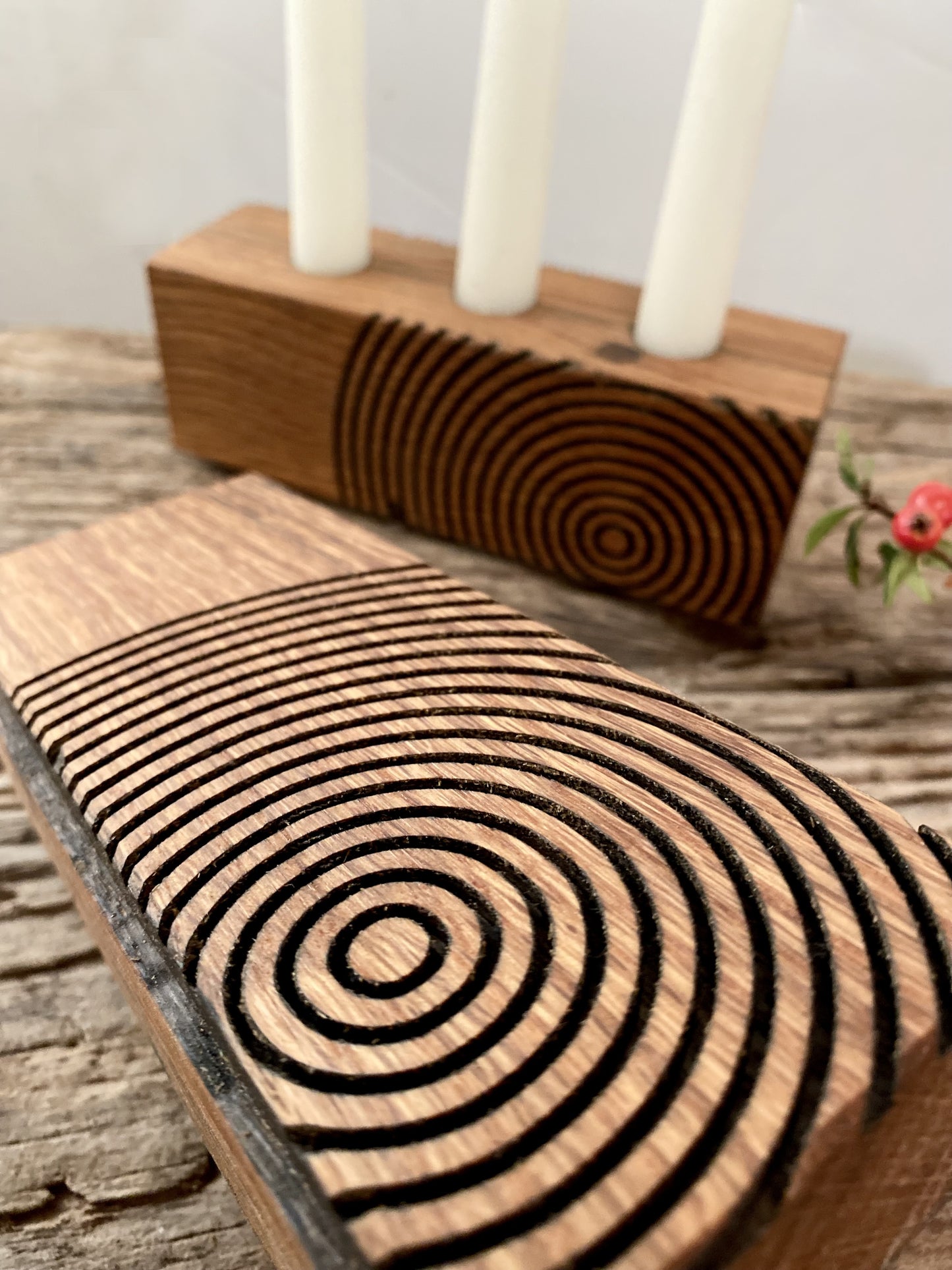 Modern Geometric Candle Holder in Reclaimed Oak