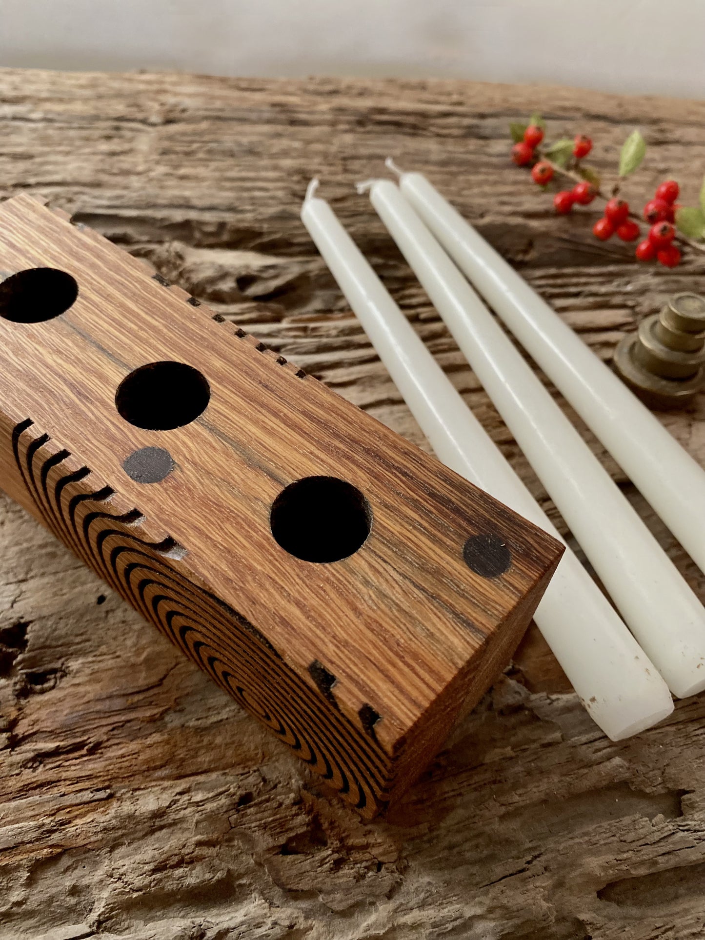 Modern Geometric Candle Holder in Reclaimed Oak