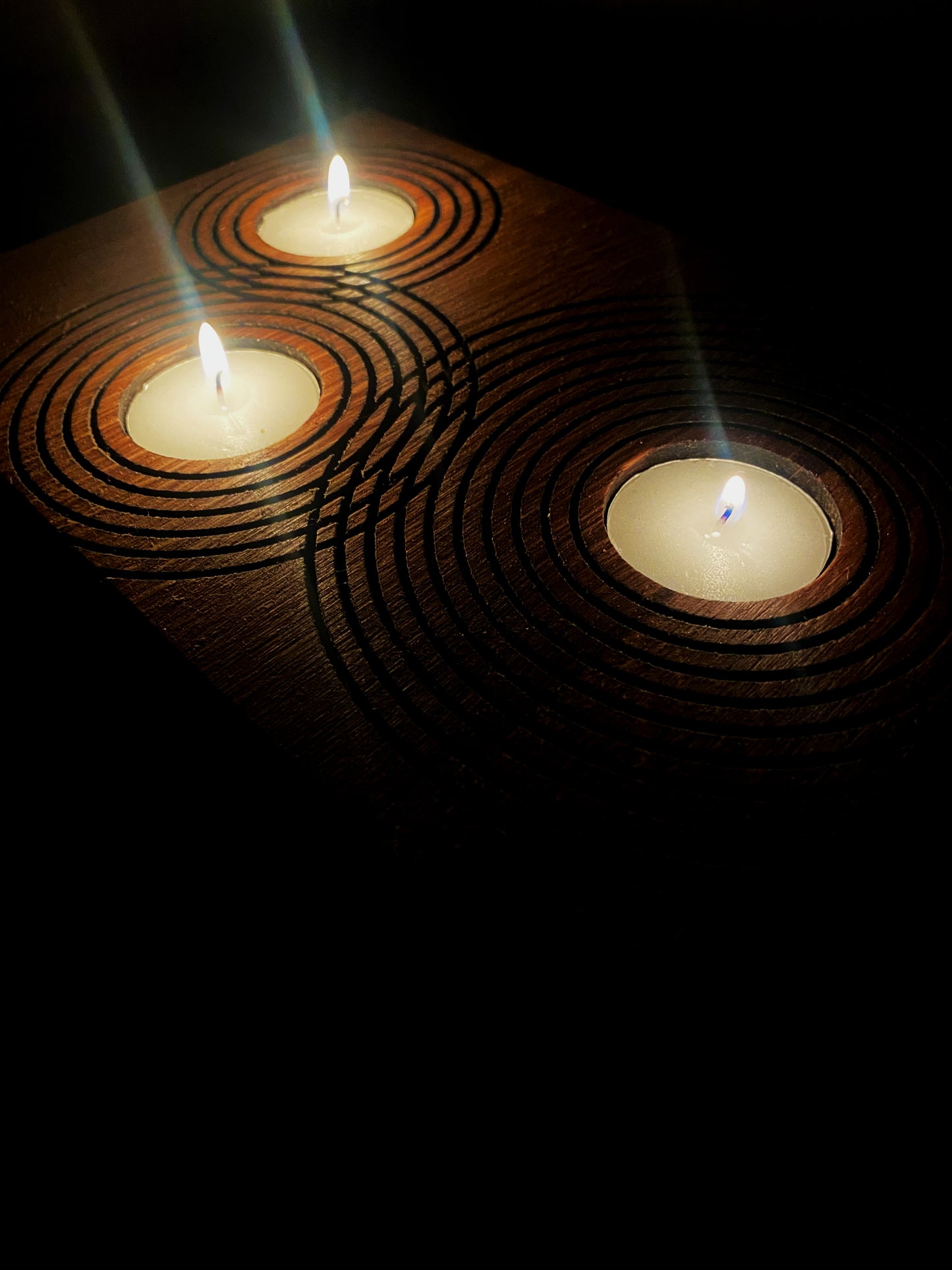 Rustic Reclaimed Oak Candle Holder | Handcrafted Geometric Ripple Design
