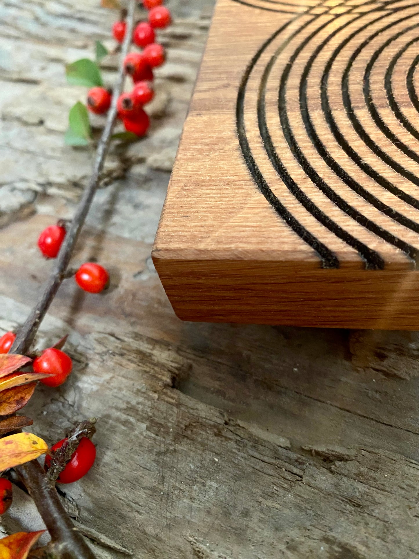 Rustic Reclaimed Oak Candle Holder | Handcrafted Geometric Ripple Design