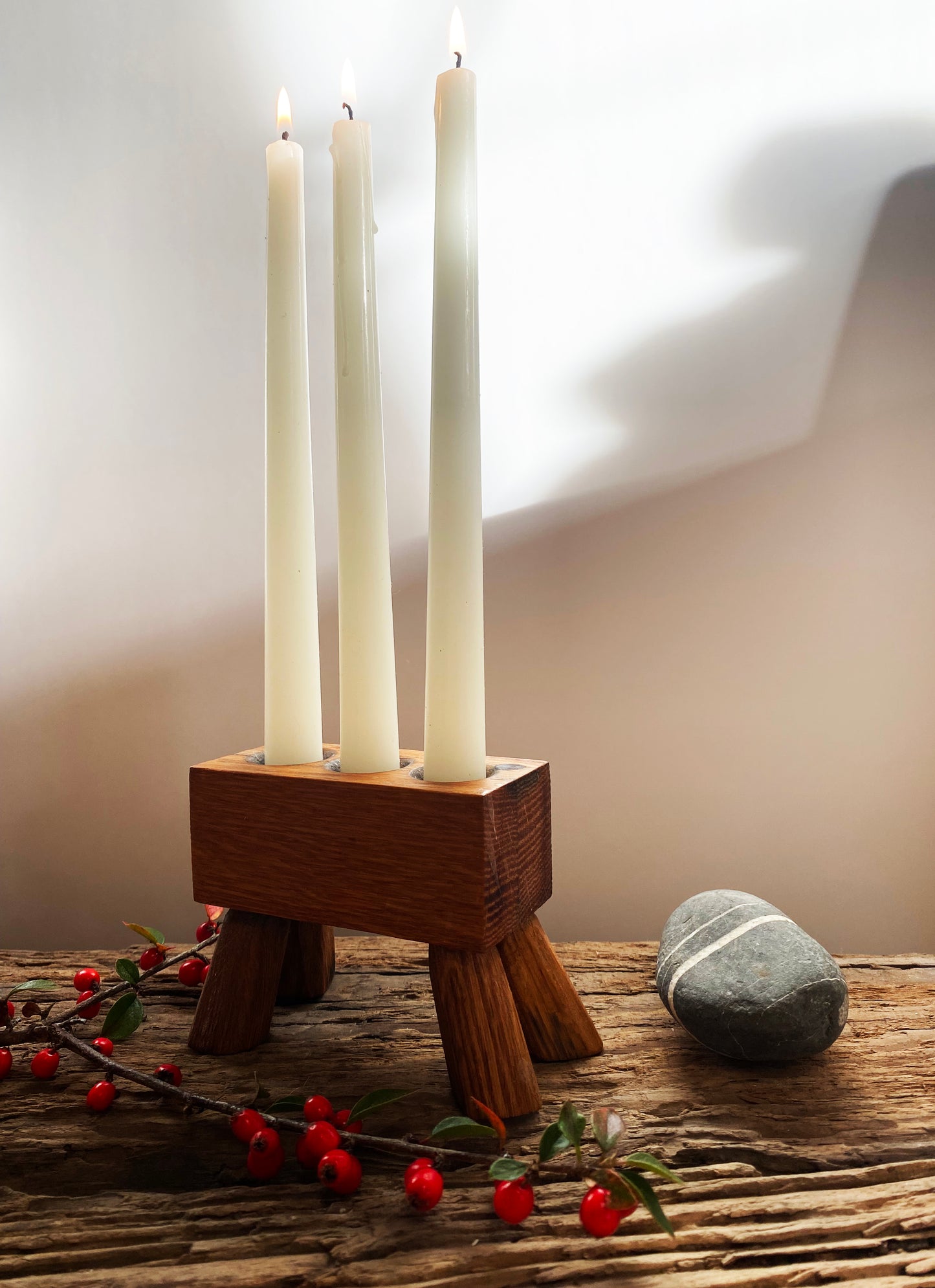 Modern Centrepiece Candle Holder Stand in Reclaimed Oak