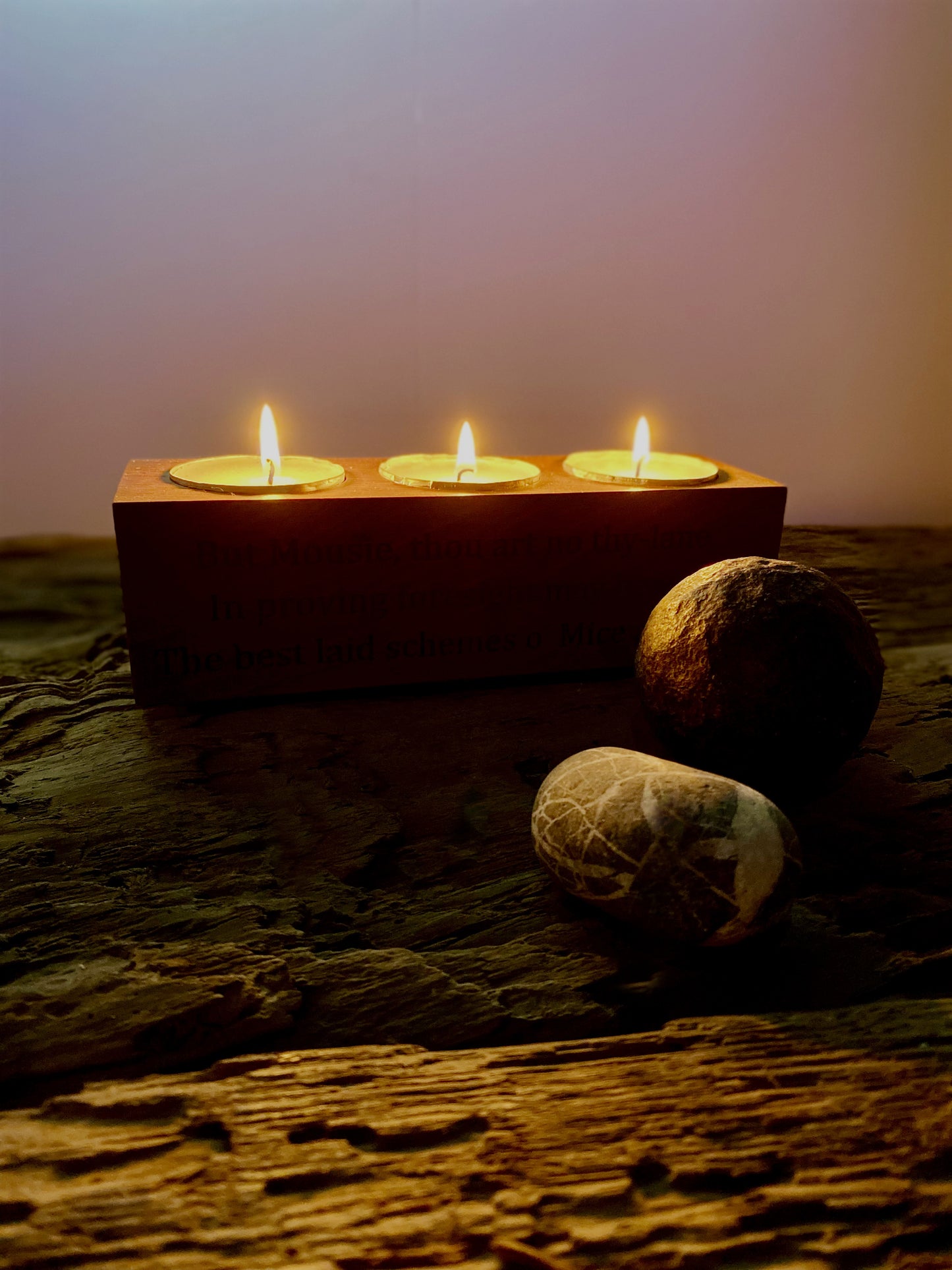 Rustic Tealight Candle Holder with Robert Burns Poem