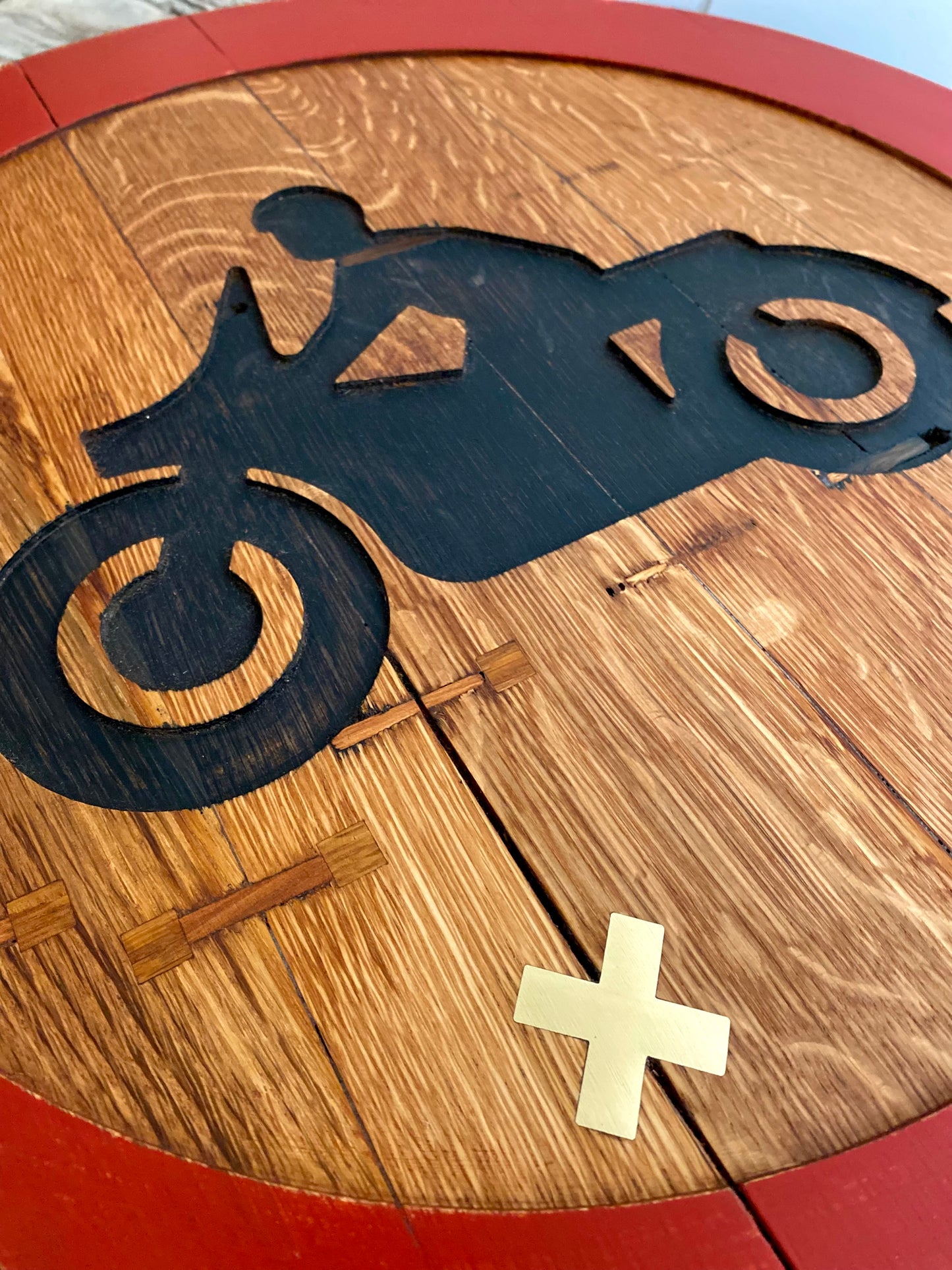 Rustic Oak Wall Art Road Sign - Motorbike