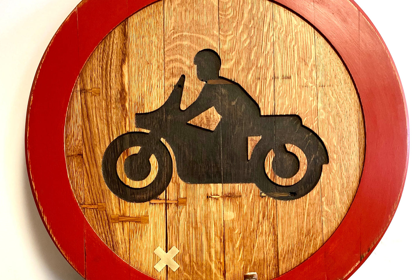 Rustic Oak Wall Art Road Sign - Motorbike