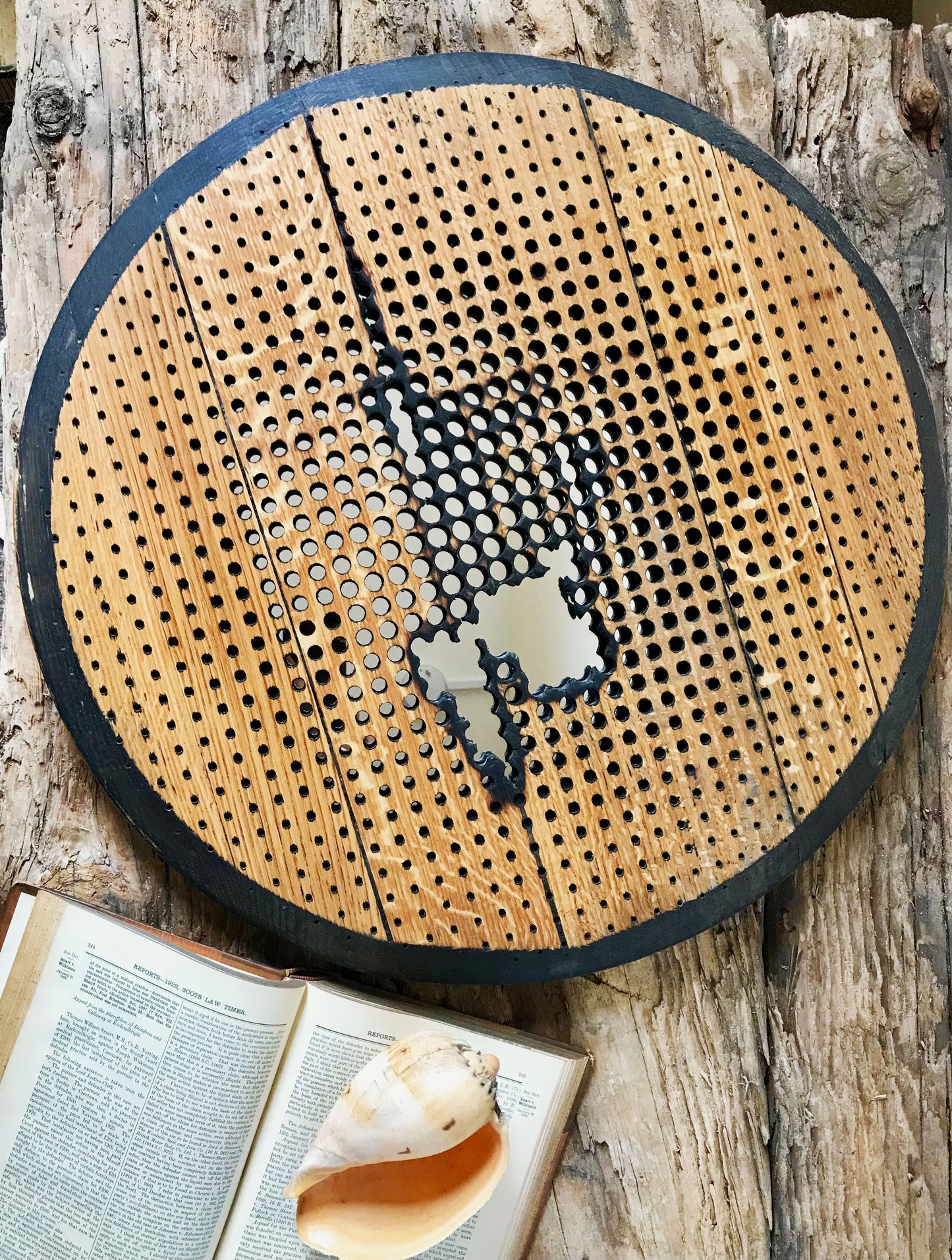 Rustic Charred Geometric Wall Mirror