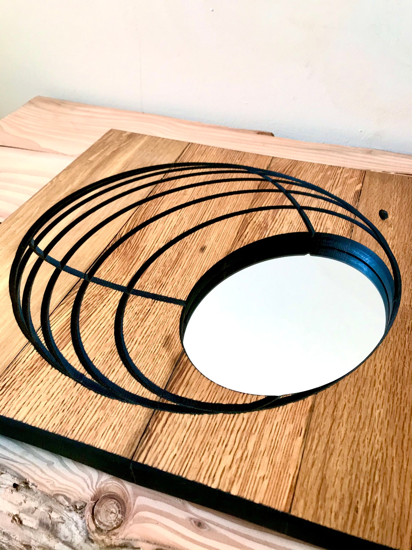 Contemporary Square Rustic Oak 'Globe' Mirror