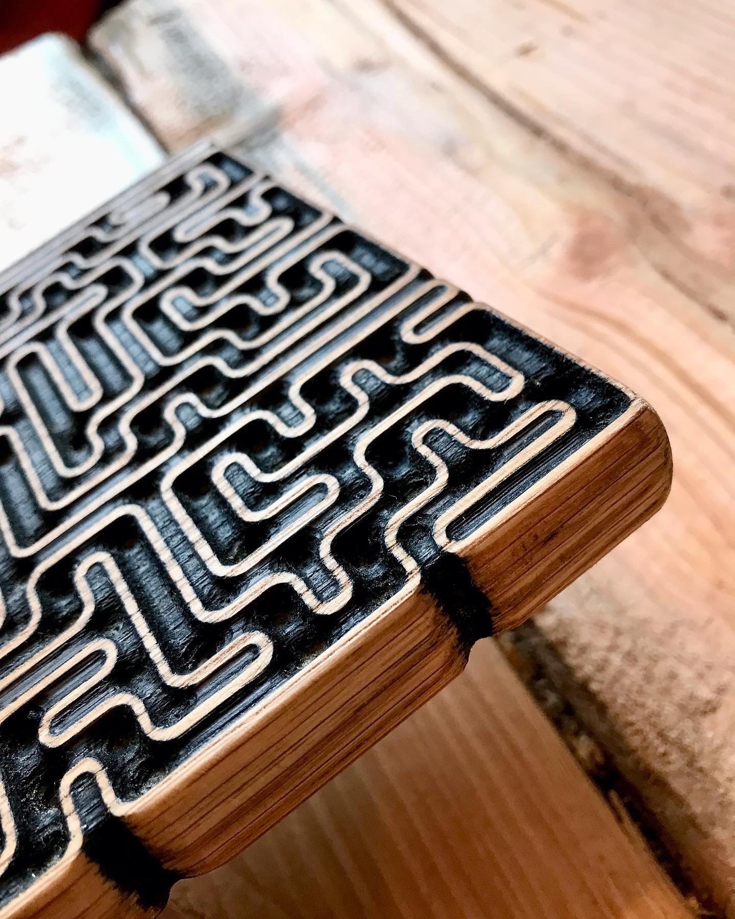 AI-Designed Mindfulness Labyrinth Maze oak serving tray