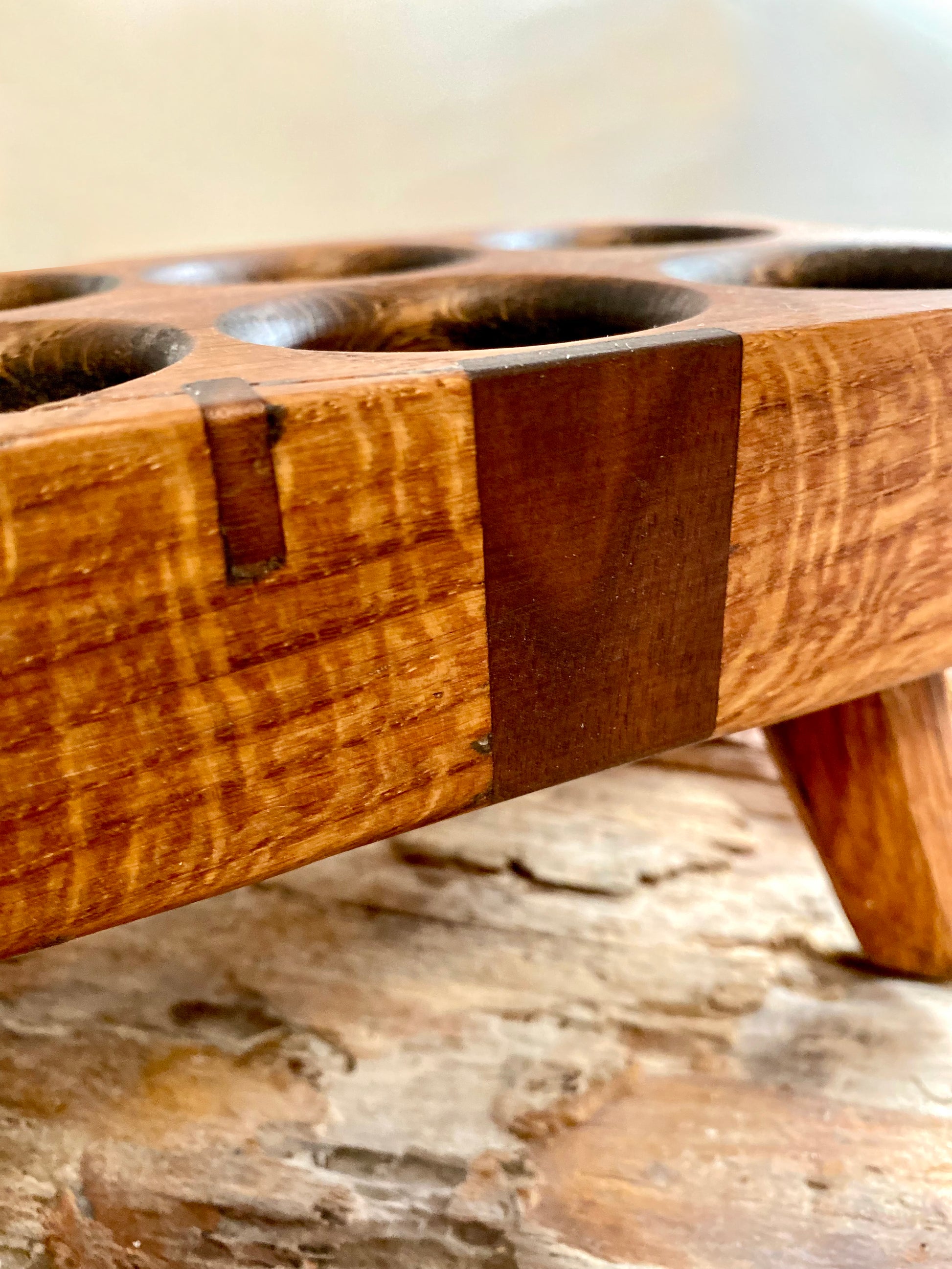 Dining table centerpiece crafted from reclaimed oak