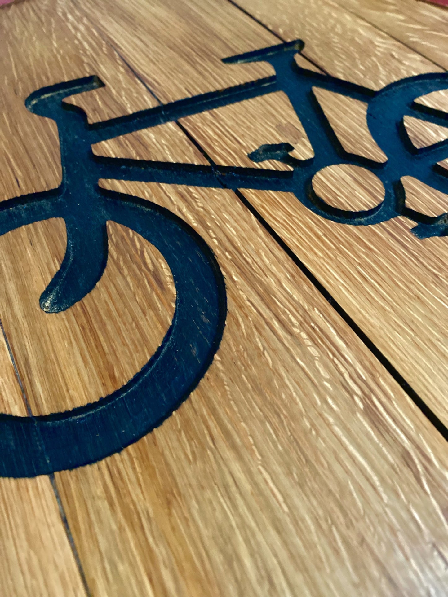 Rustic Oak Bike Wall Art Road Sign - Handmade Road Sign for Cyclists