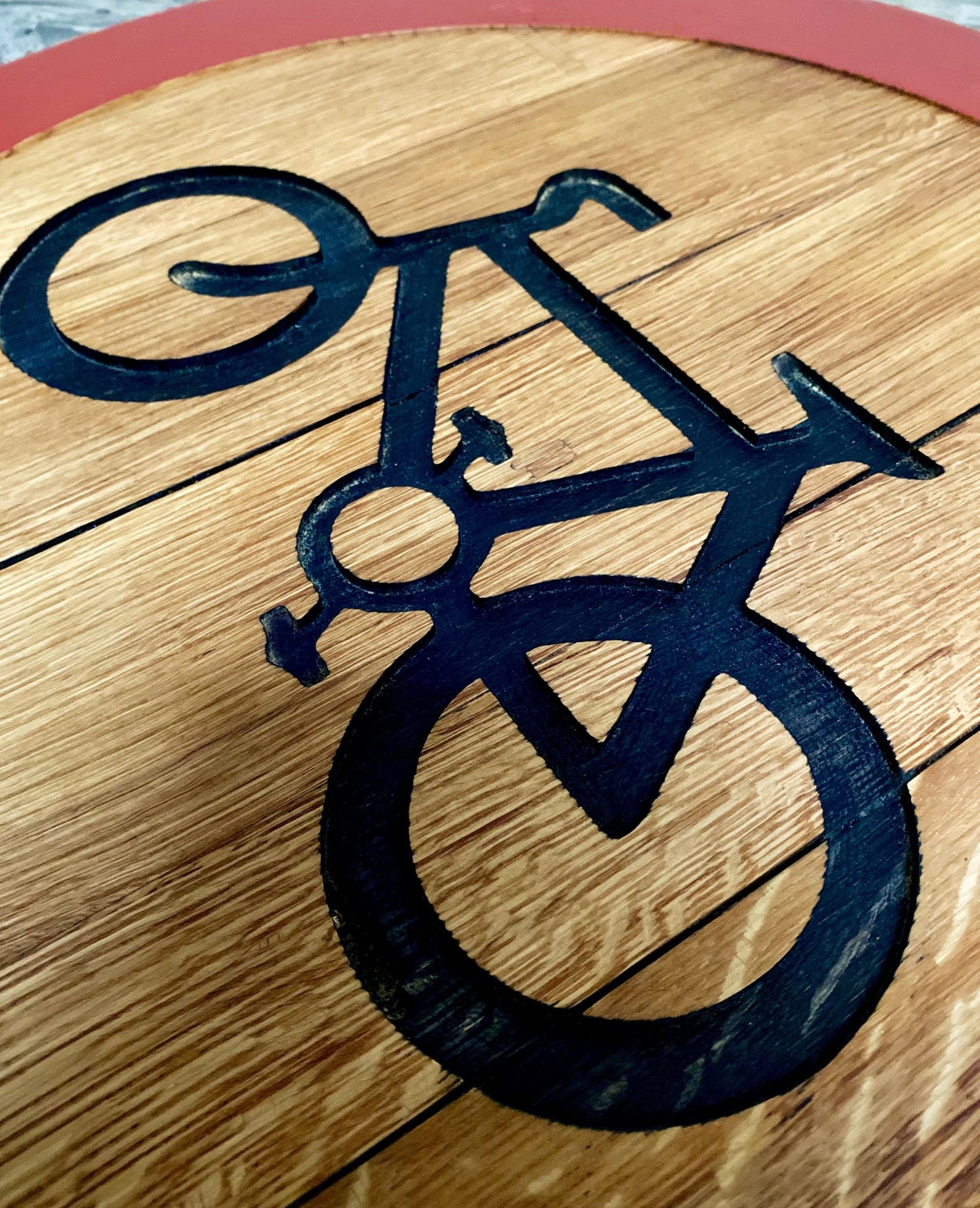 Rustic Oak Bike Wall Art Road Sign - Handmade Road Sign for Cyclists