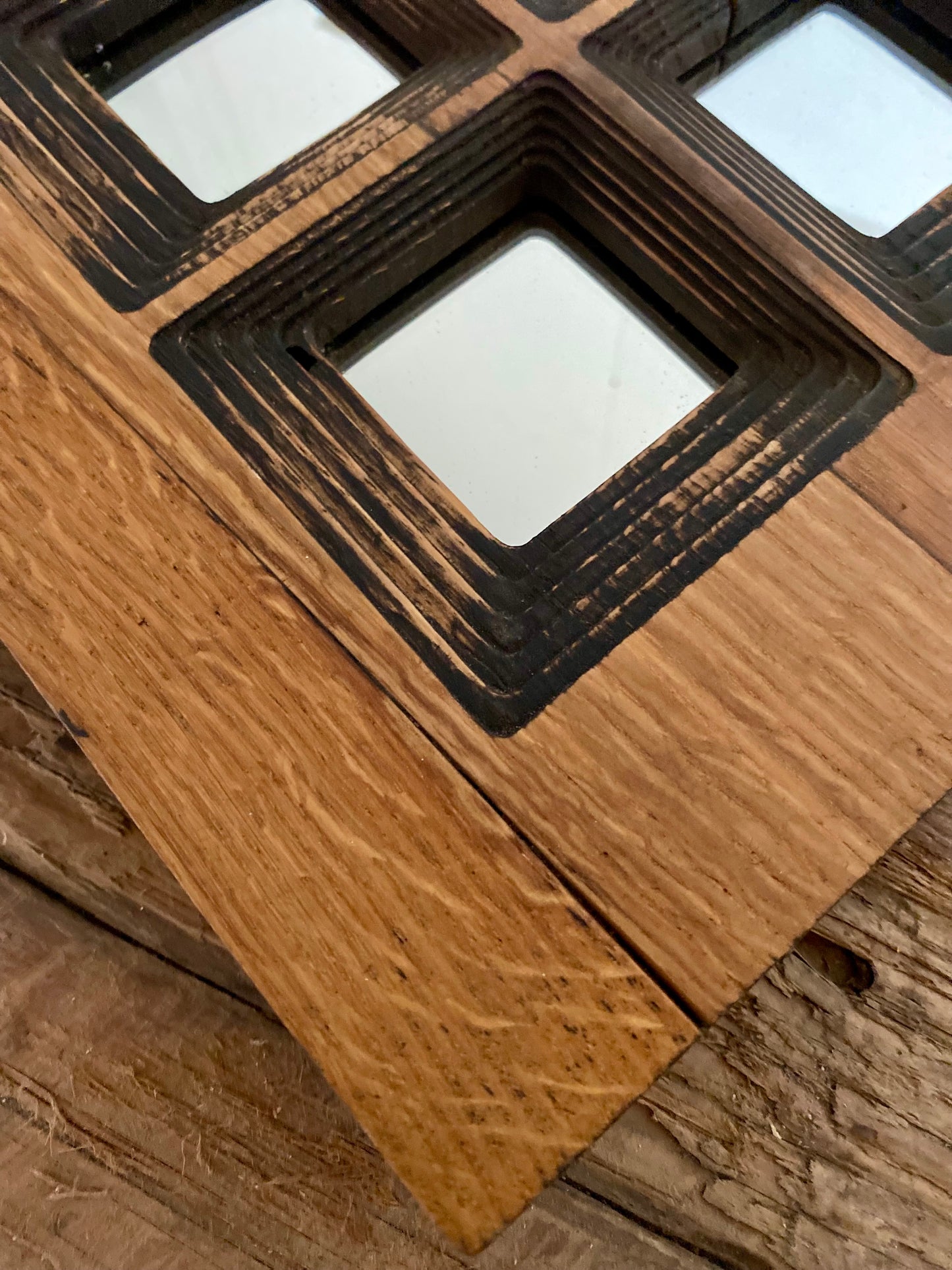 Rustic Oak 3x3 Square Wall Art Mirror