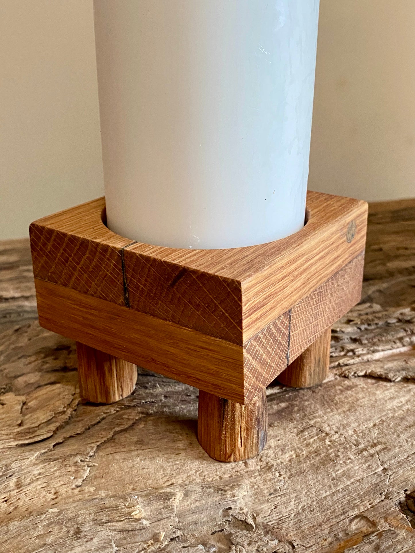 Rustic Oak Candle Holder and 'Church' Candle