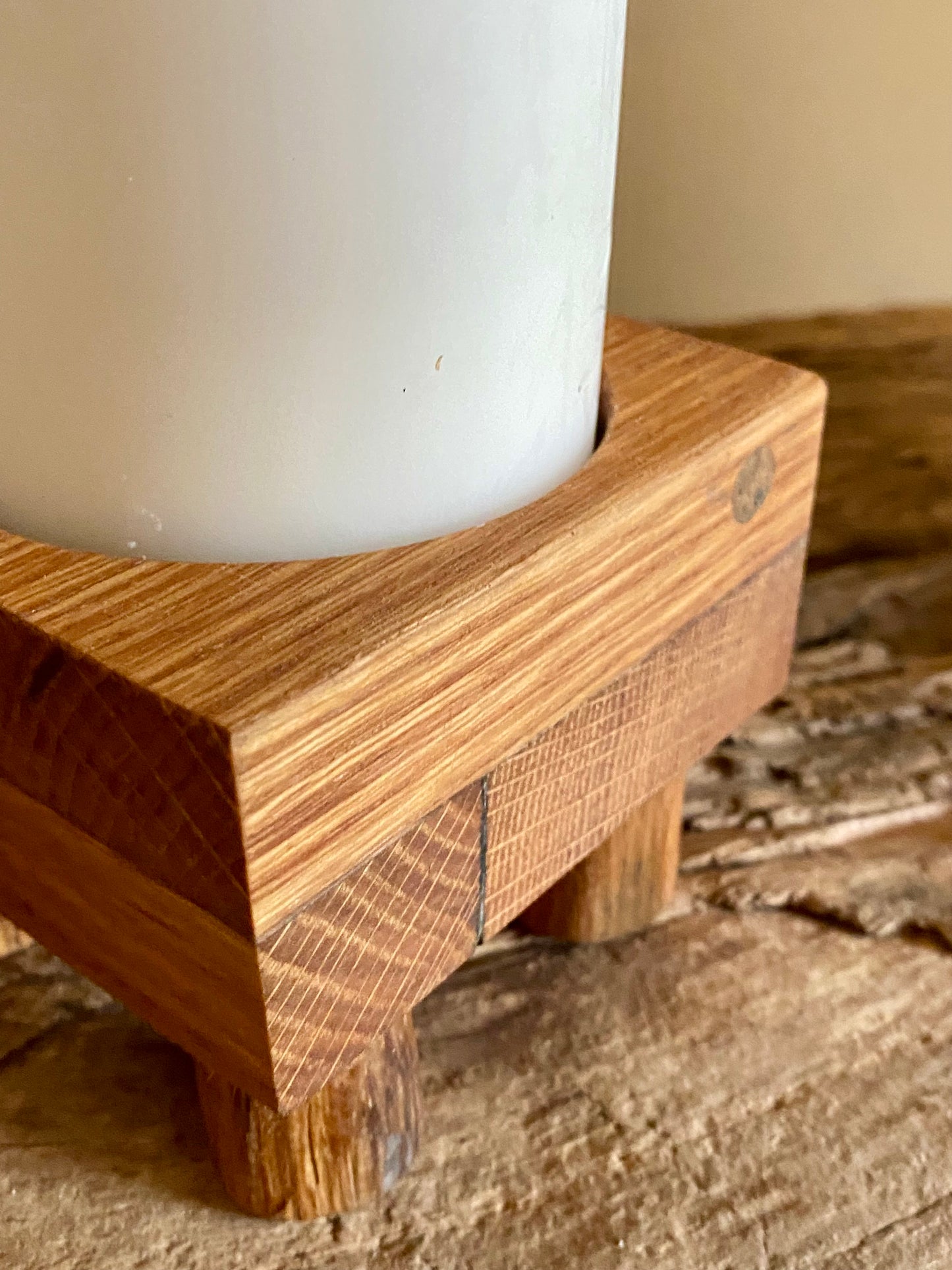 Rustic Oak Candle Holder and 'Church' Candle