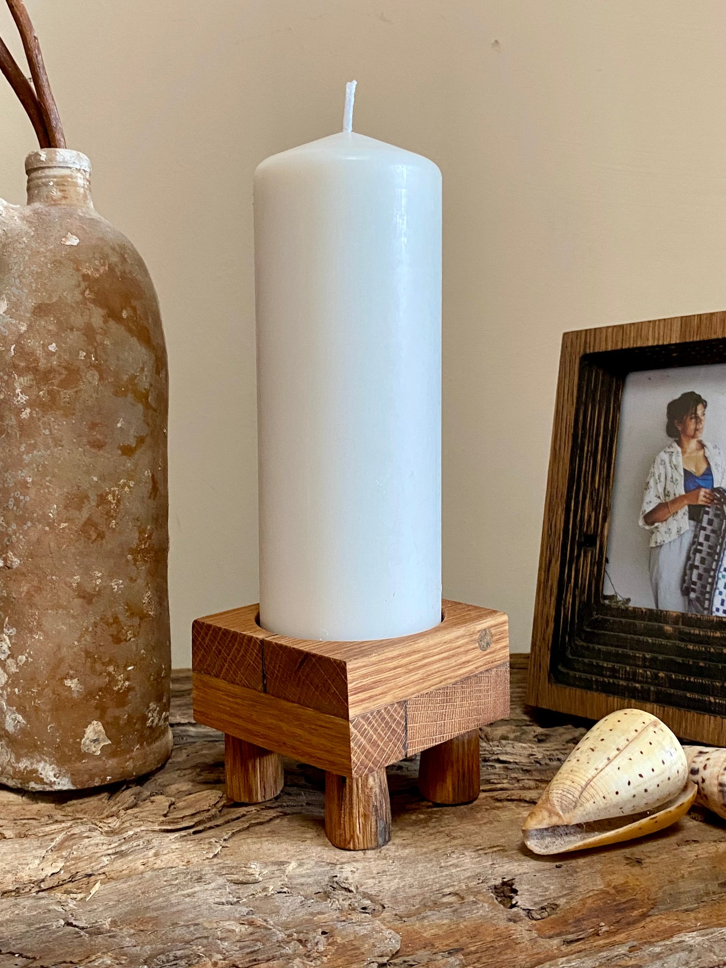 Rustic Oak Candle Holder and 'Church' Candle