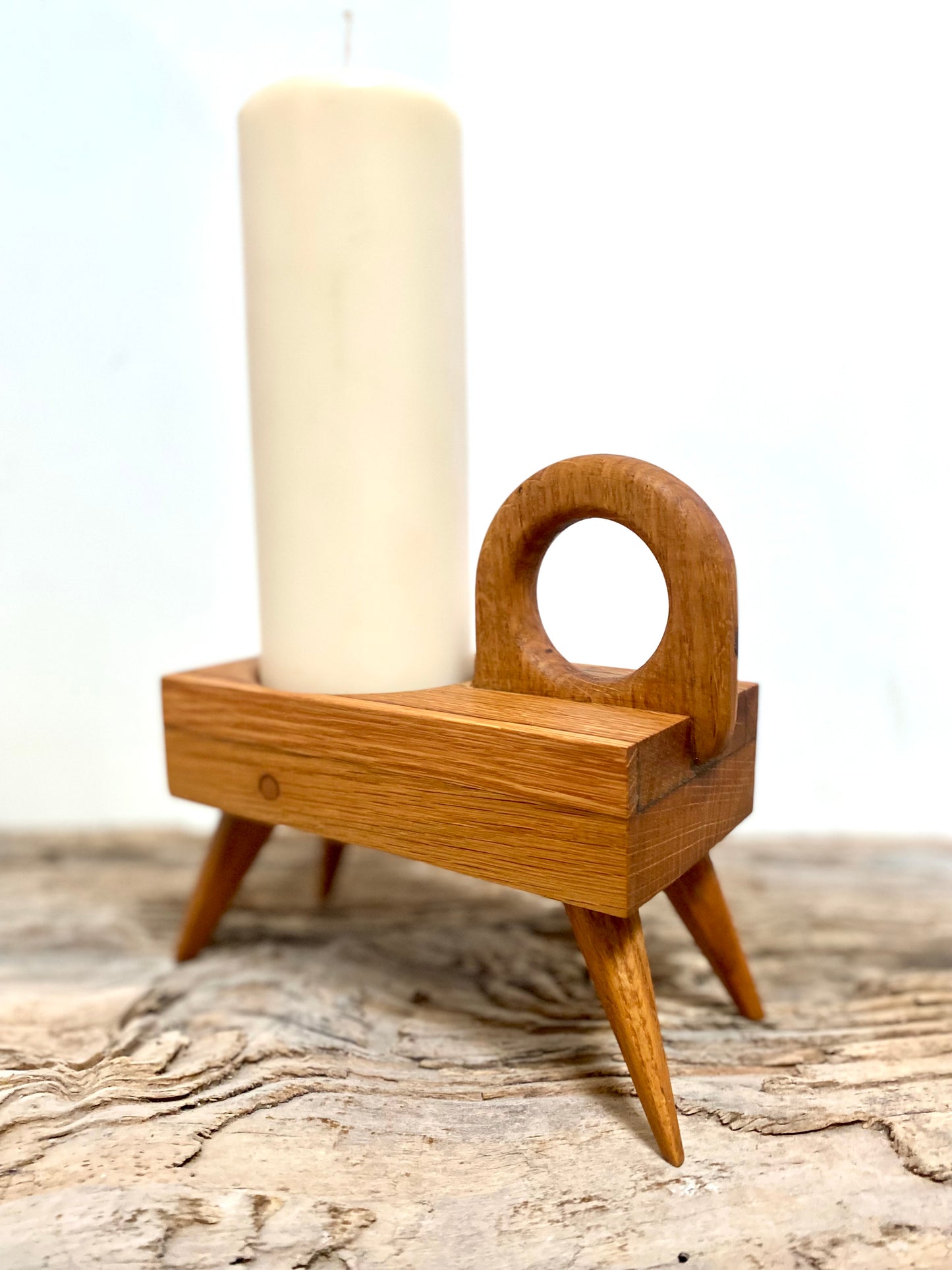 Rustic 'Loop' Oak Candle Holder