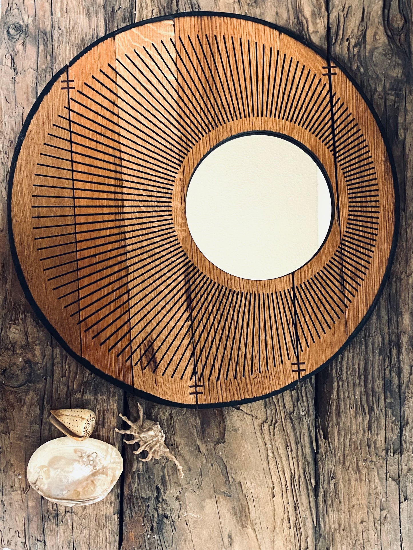 Solid Oak Wall Art Mirror - Sunrays Collection