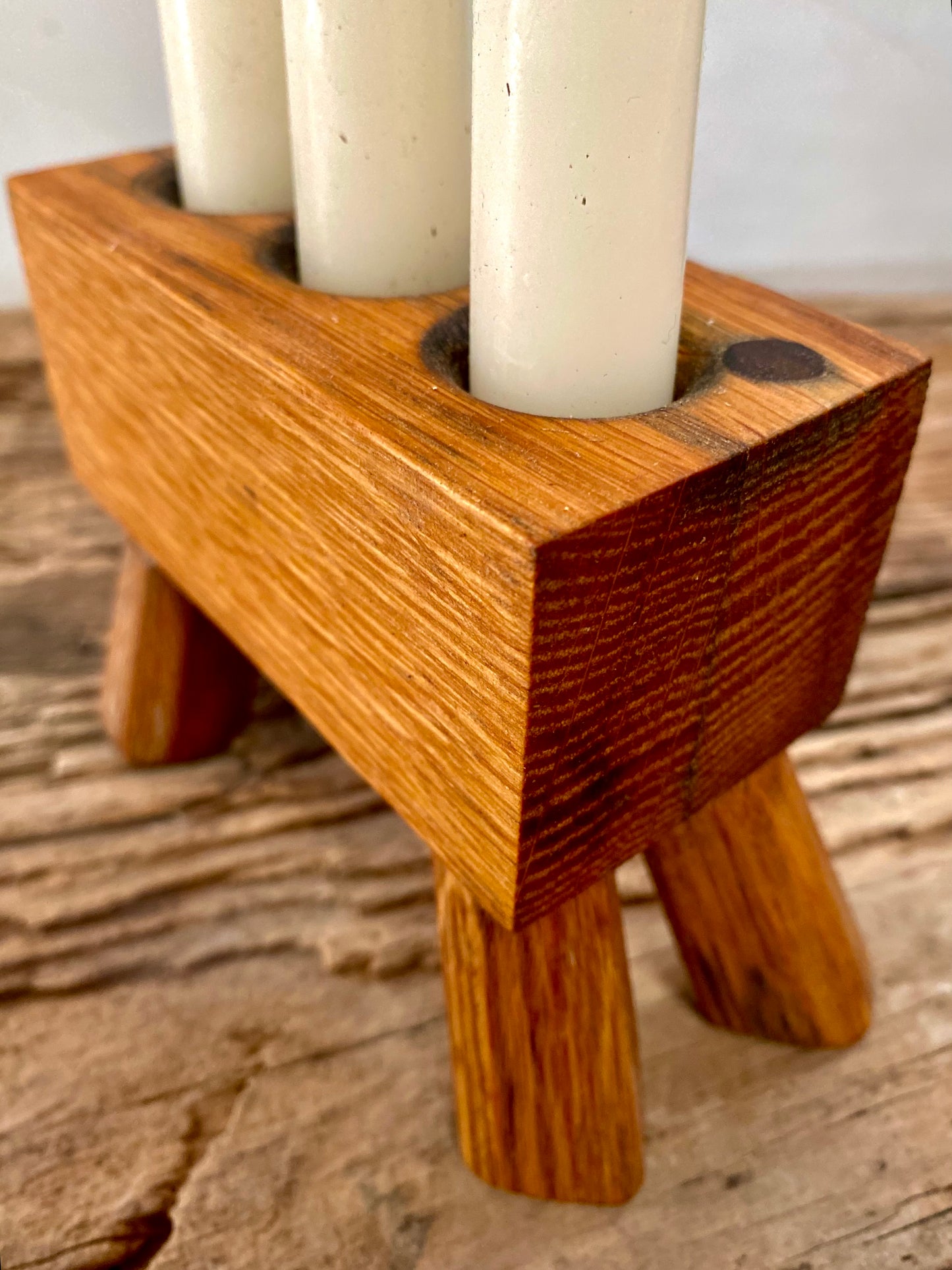 Modern Centrepiece Candle Holder Stand in Reclaimed Oak