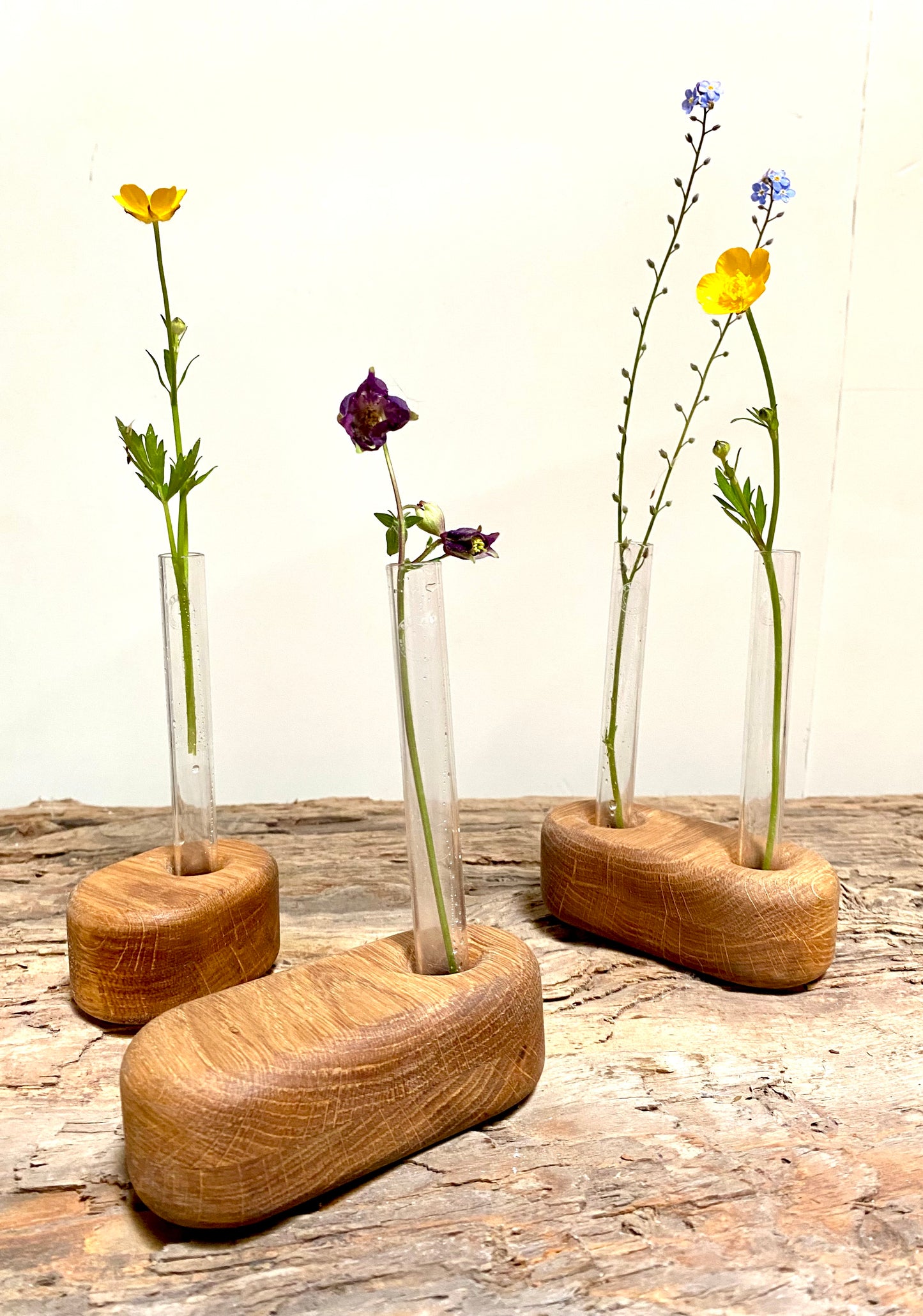 Oak Test Tube Flower Display Vase