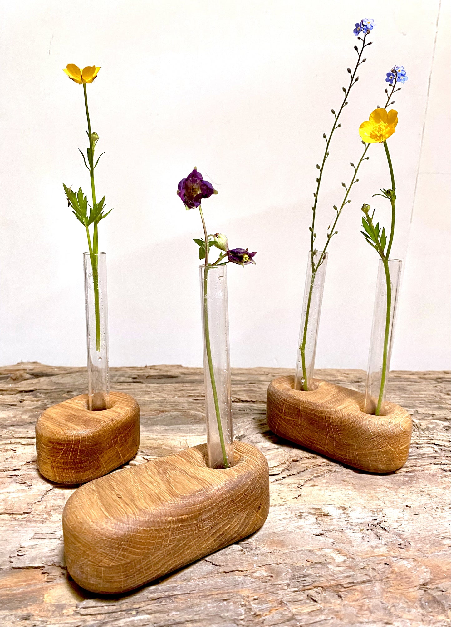 Oak Test Tube Flower Display Vase