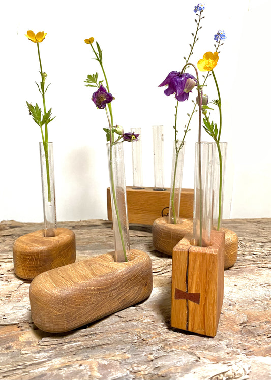 Oak Test Tube Flower Display Vase