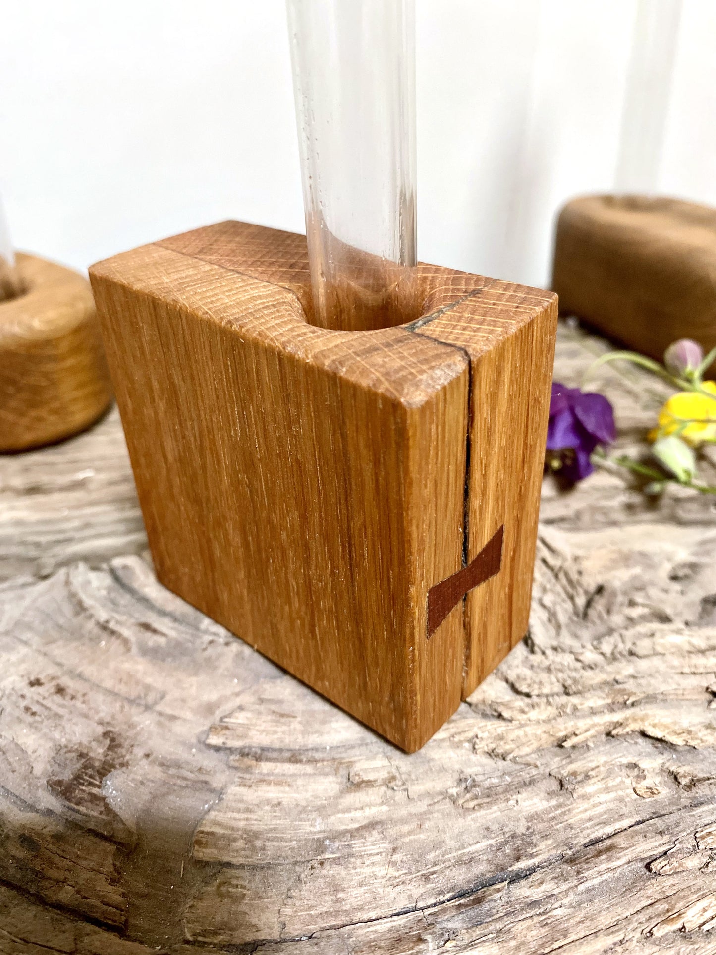 Oak Test Tube Flower Display Vase