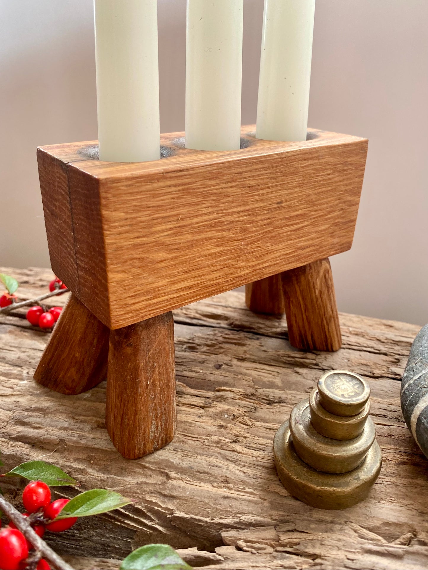 Modern Centrepiece Candle Holder Stand in Reclaimed Oak