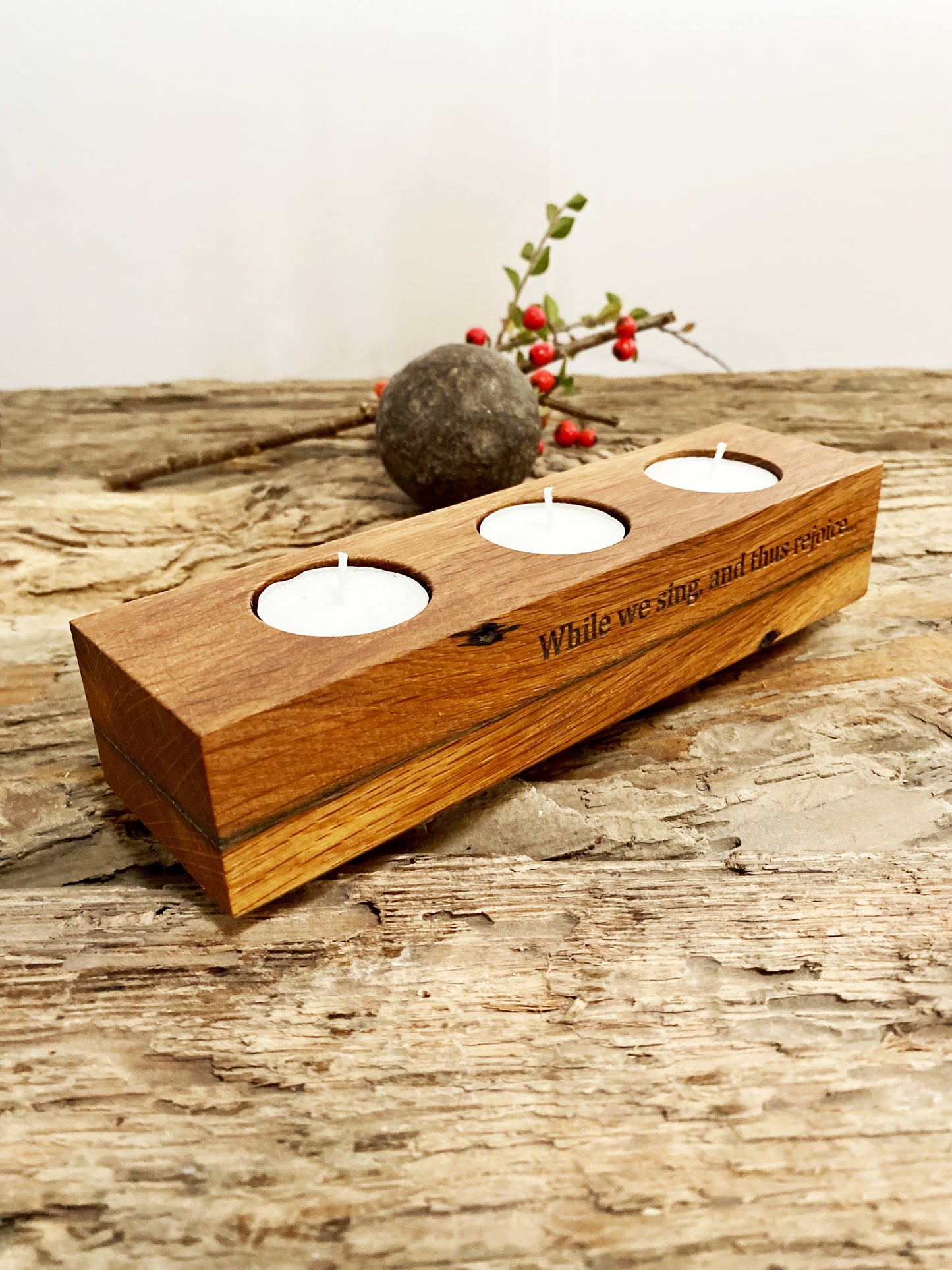 Oak Tealight Holder with Robert Burns Poem