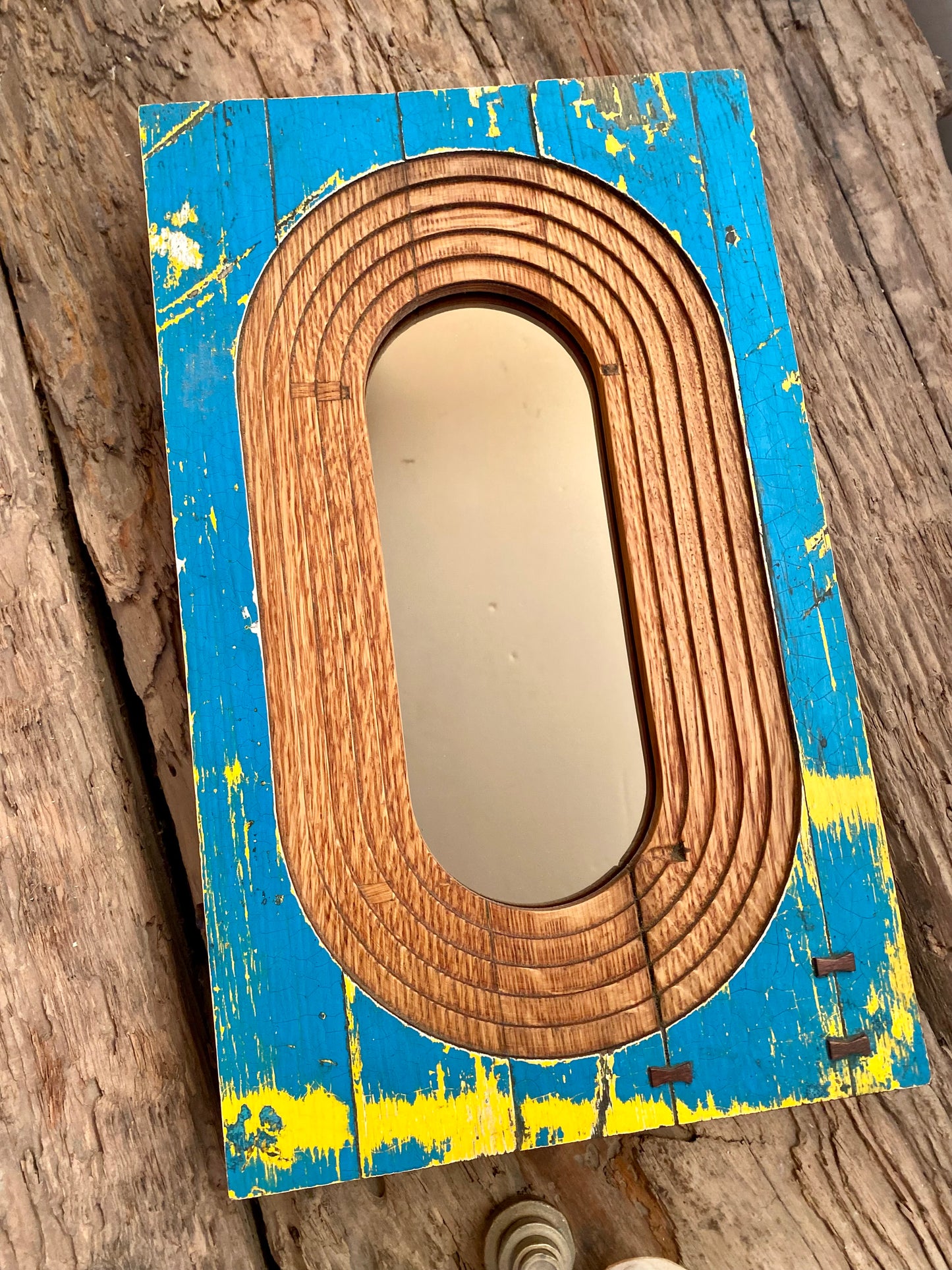 Solid Oak Oval Geometric Upcycled Wall Mirror