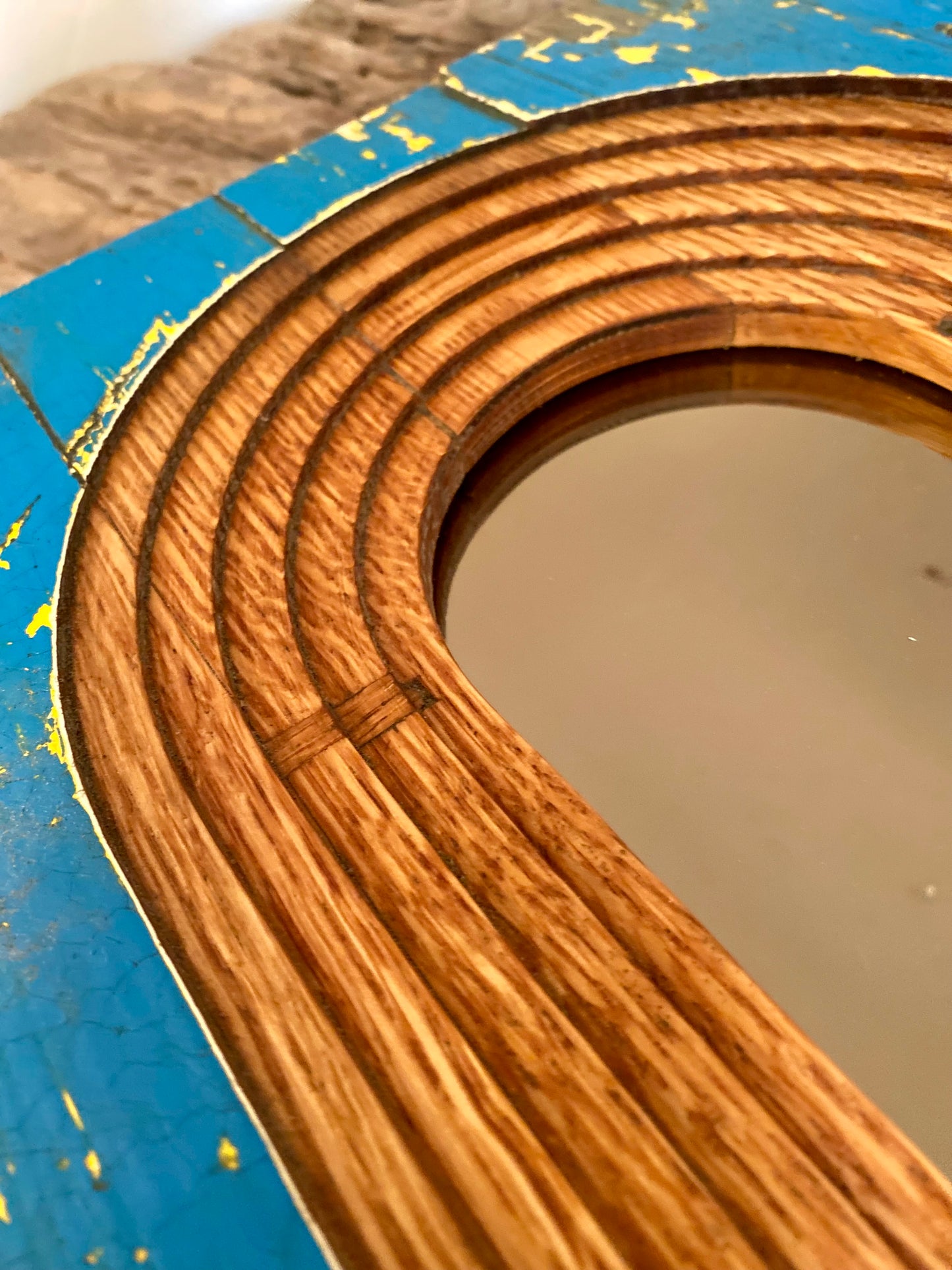 Solid Oak Oval Geometric Upcycled Wall Mirror