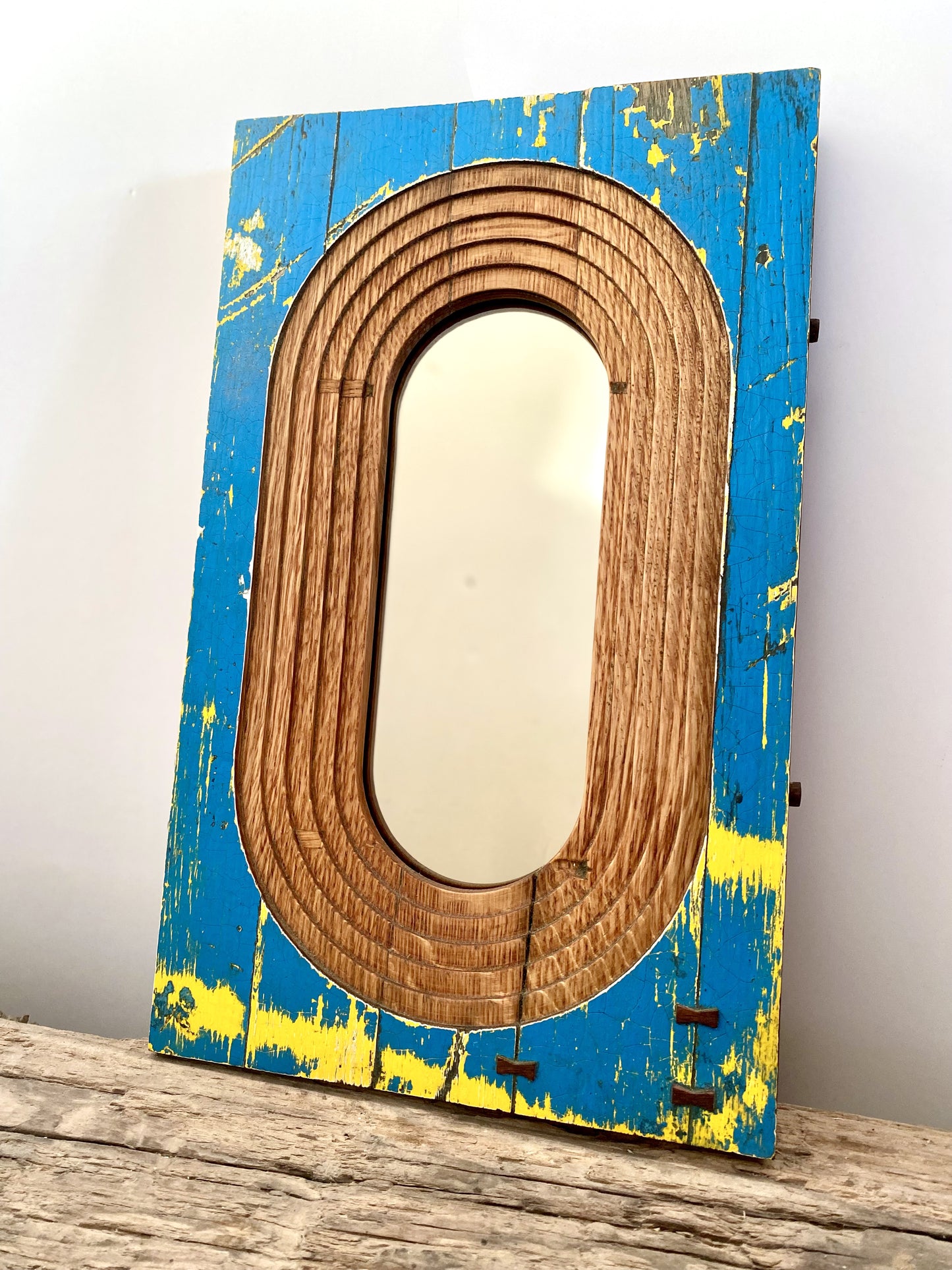 Solid Oak Oval Geometric Upcycled Wall Mirror