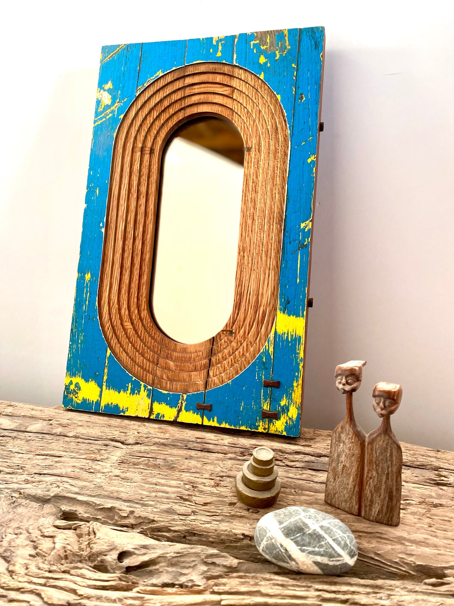 Solid Oak Oval Geometric Upcycled Wall Mirror