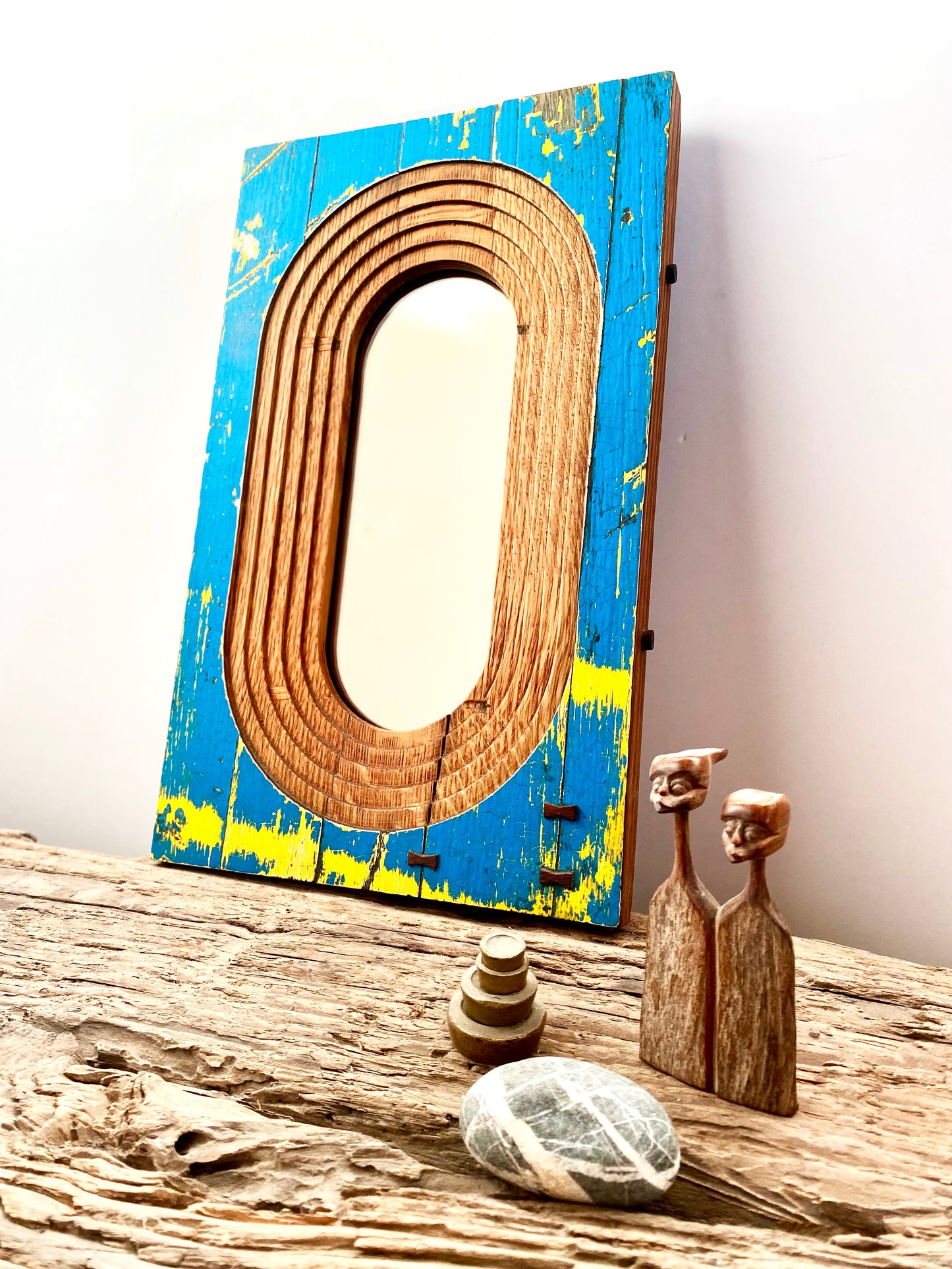 Solid Oak Oval Geometric Upcycled Wall Mirror