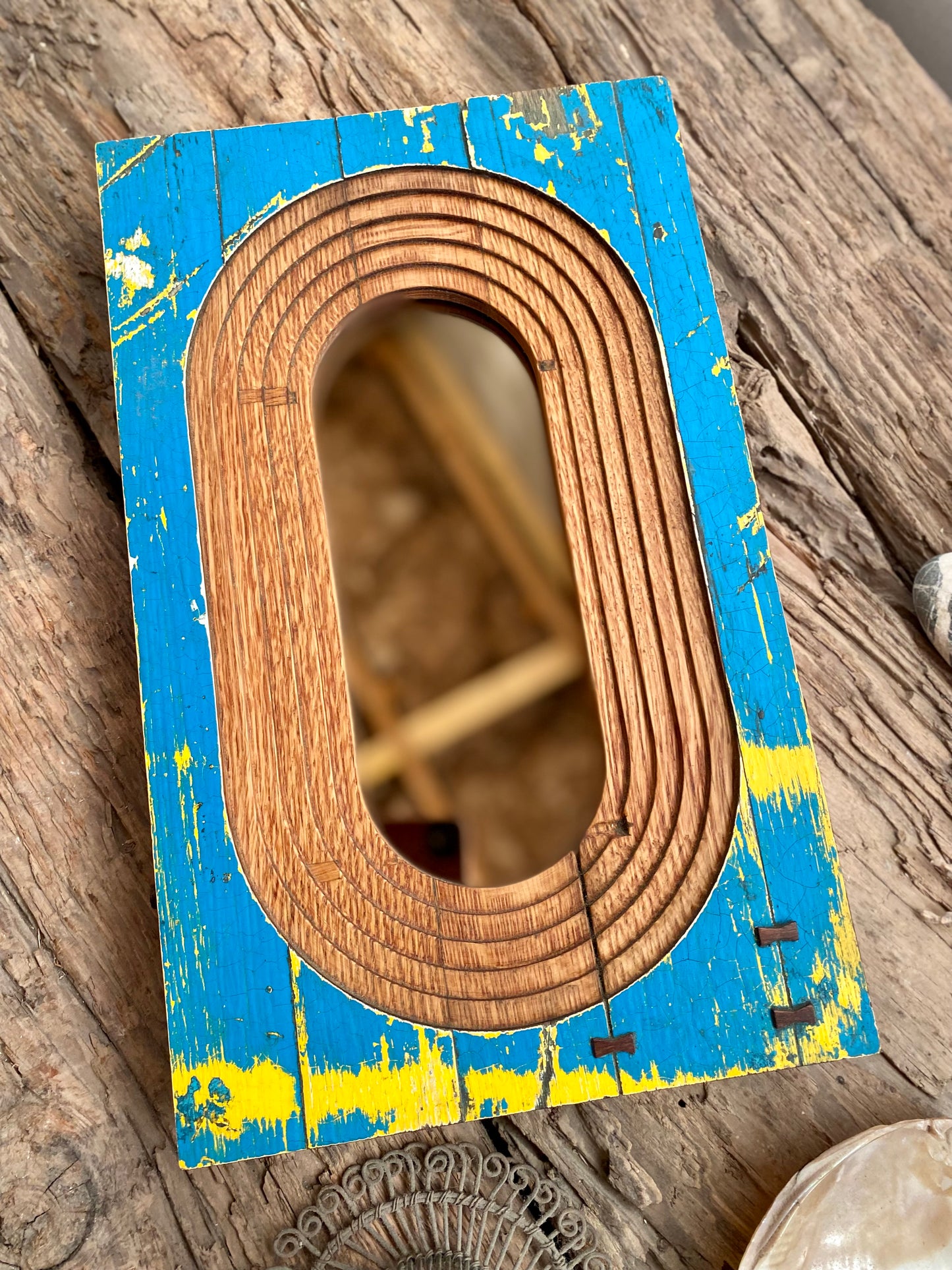 Solid Oak Oval Geometric Upcycled Wall Mirror