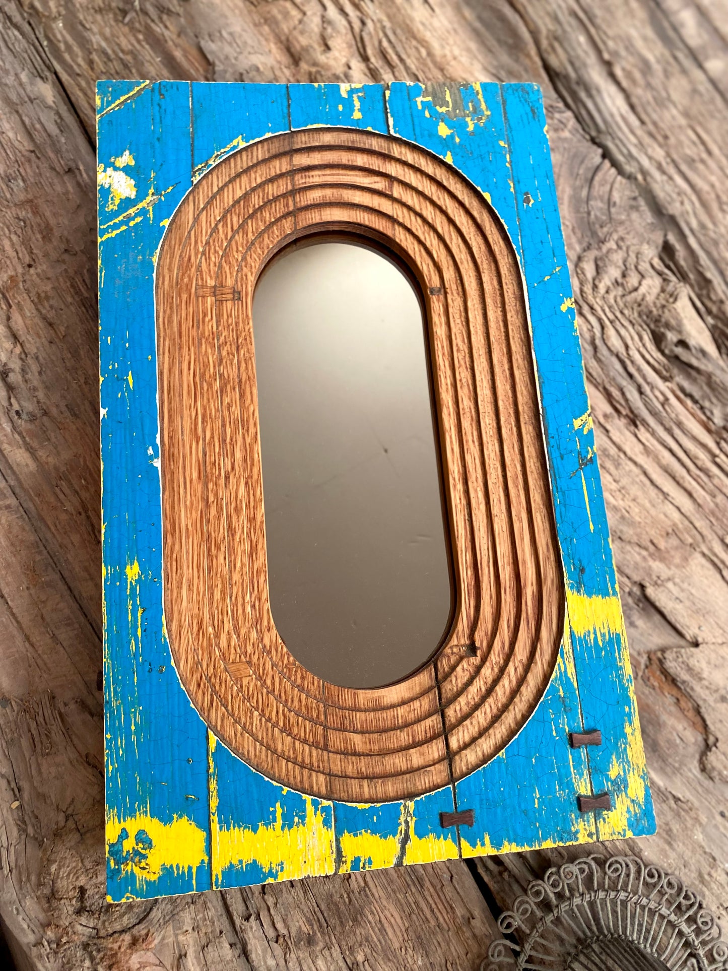 Solid Oak Oval Geometric Upcycled Wall Mirror