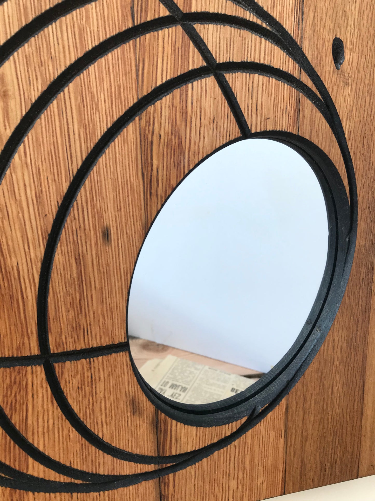 Contemporary Square Rustic Oak 'Globe' Mirror