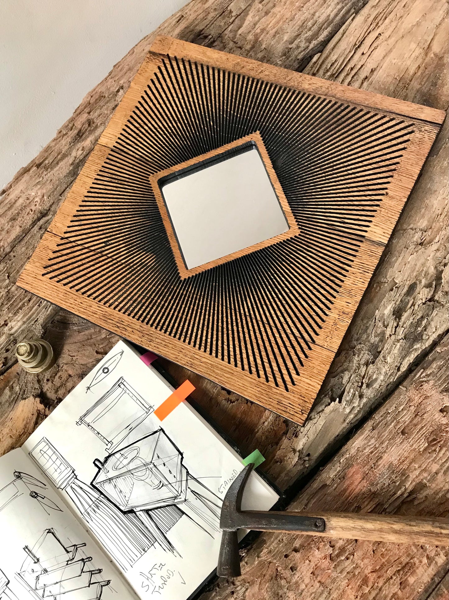 Oak Statement Wall Mirror - Square Starburst