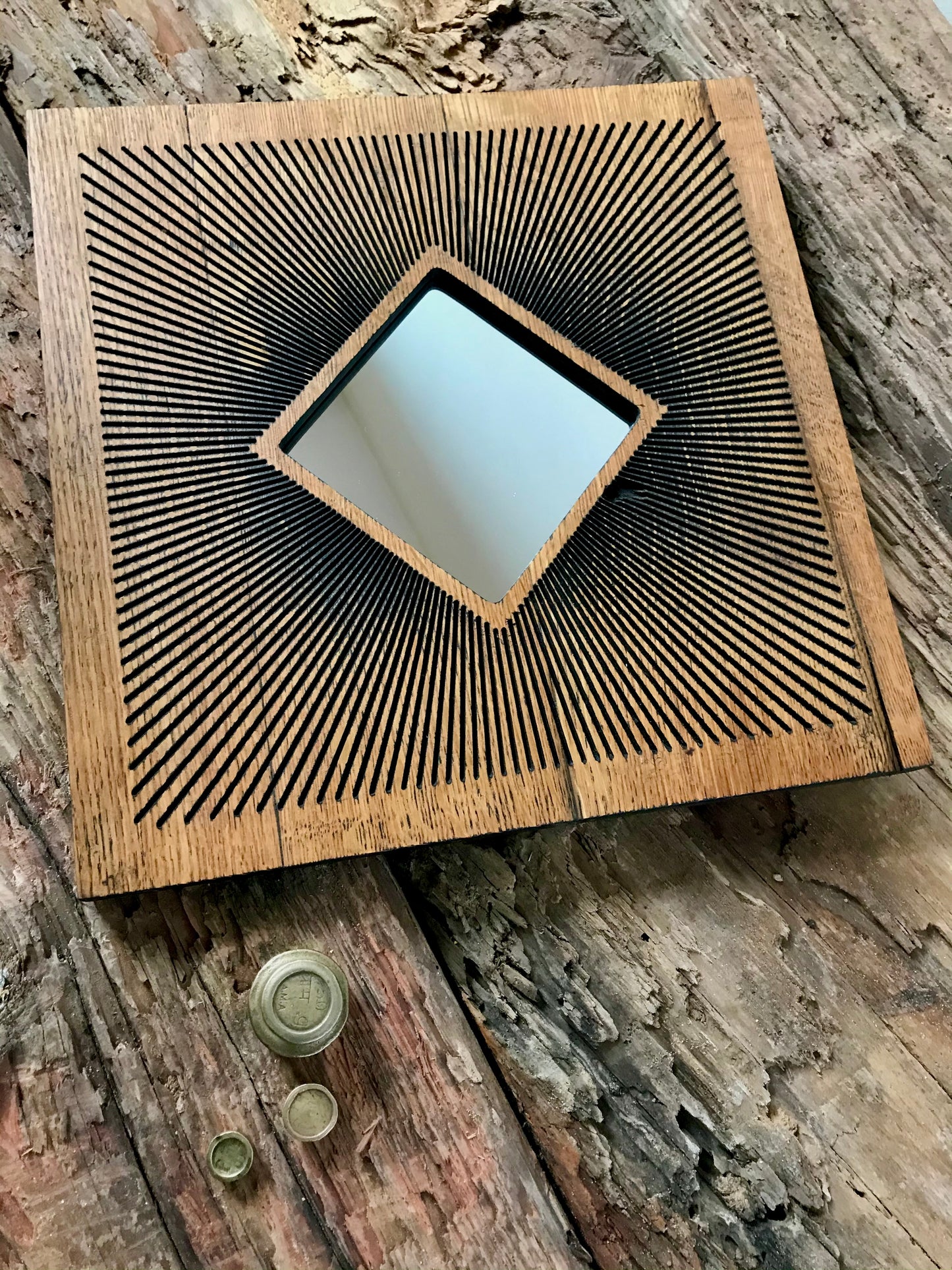 Oak Statement Wall Mirror - Square Starburst