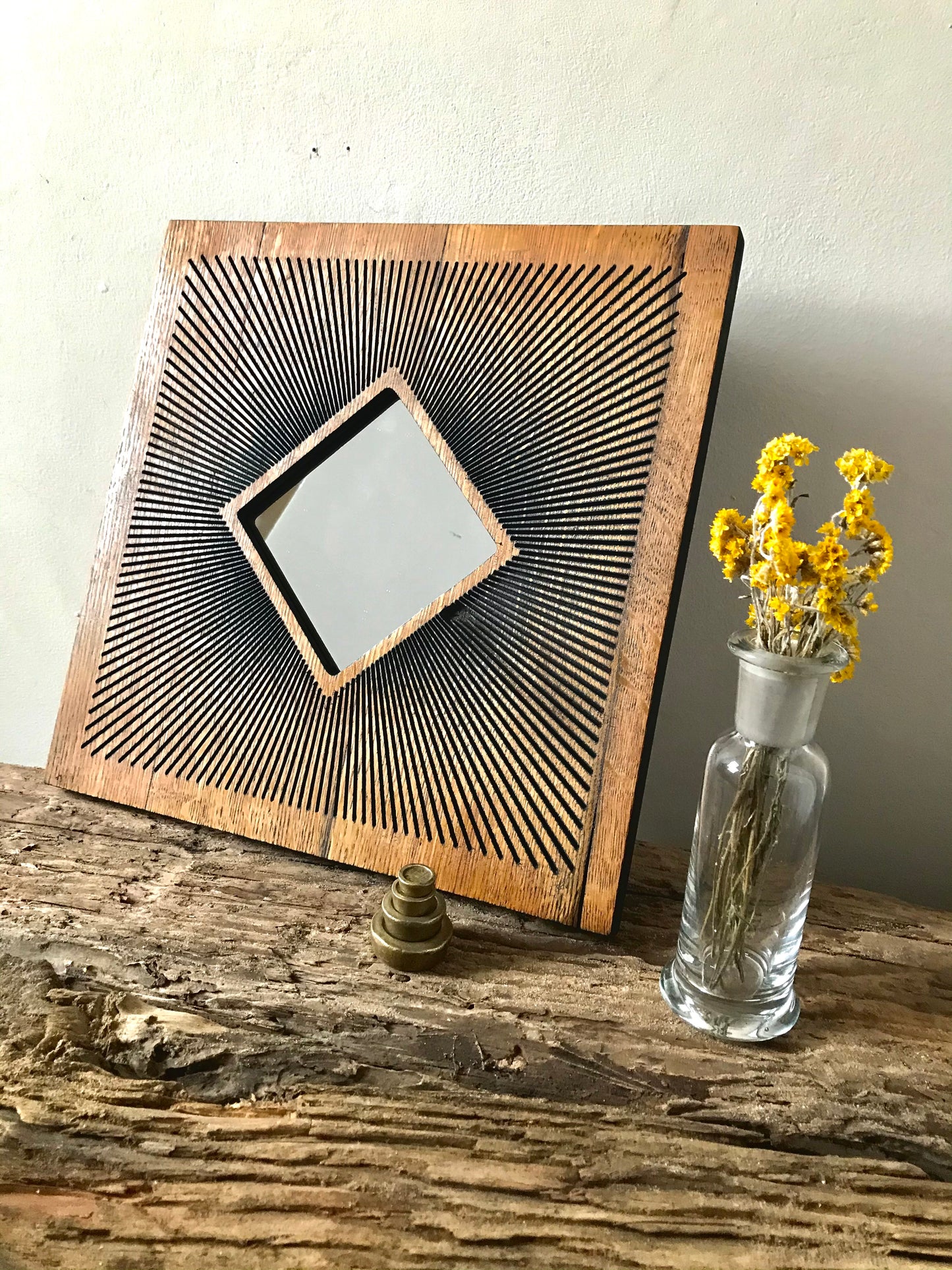 Oak Statement Wall Mirror - Square Starburst