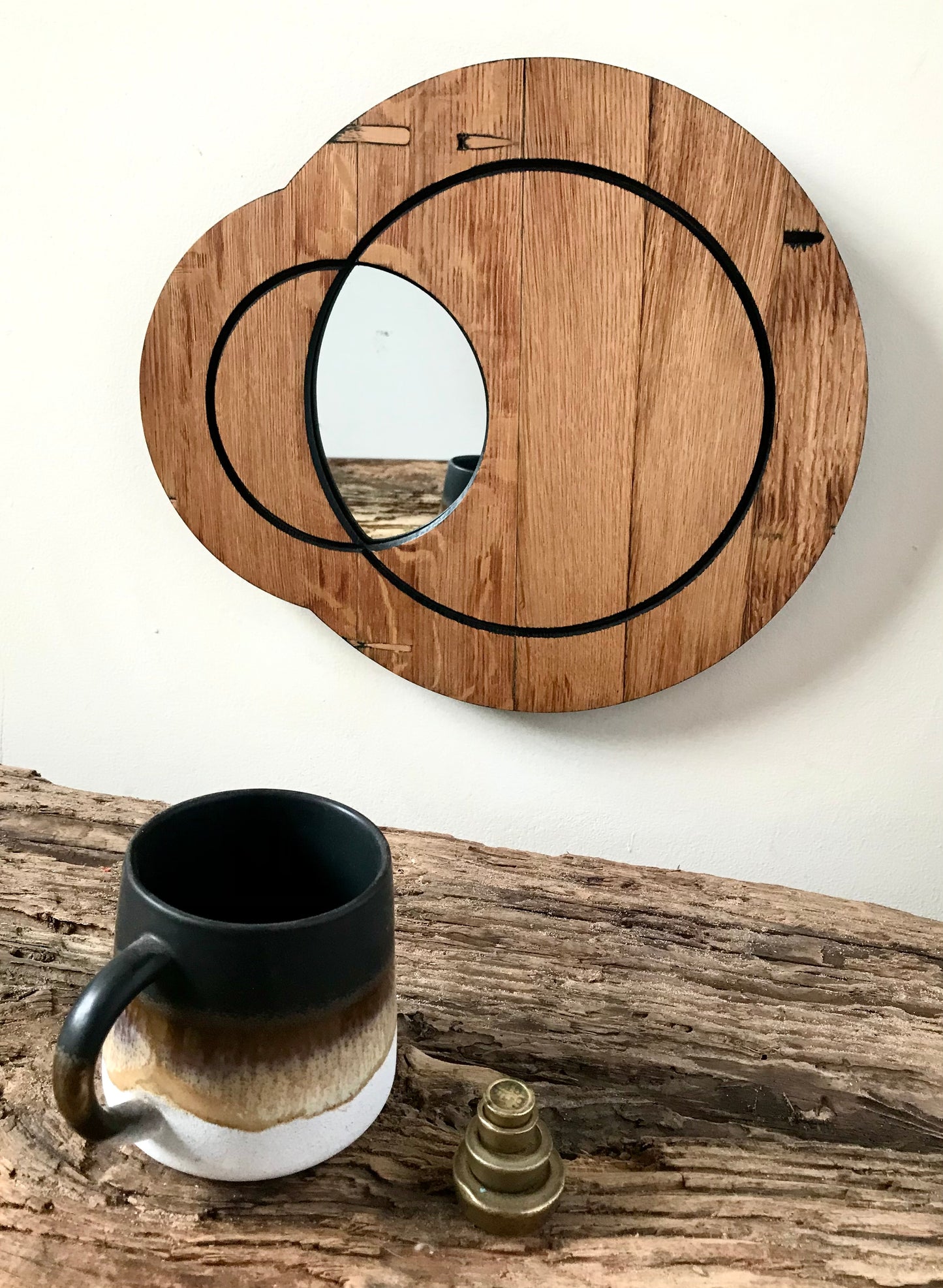 Rustic Reclaimed Solid Oak Eclipse Wall Mirror