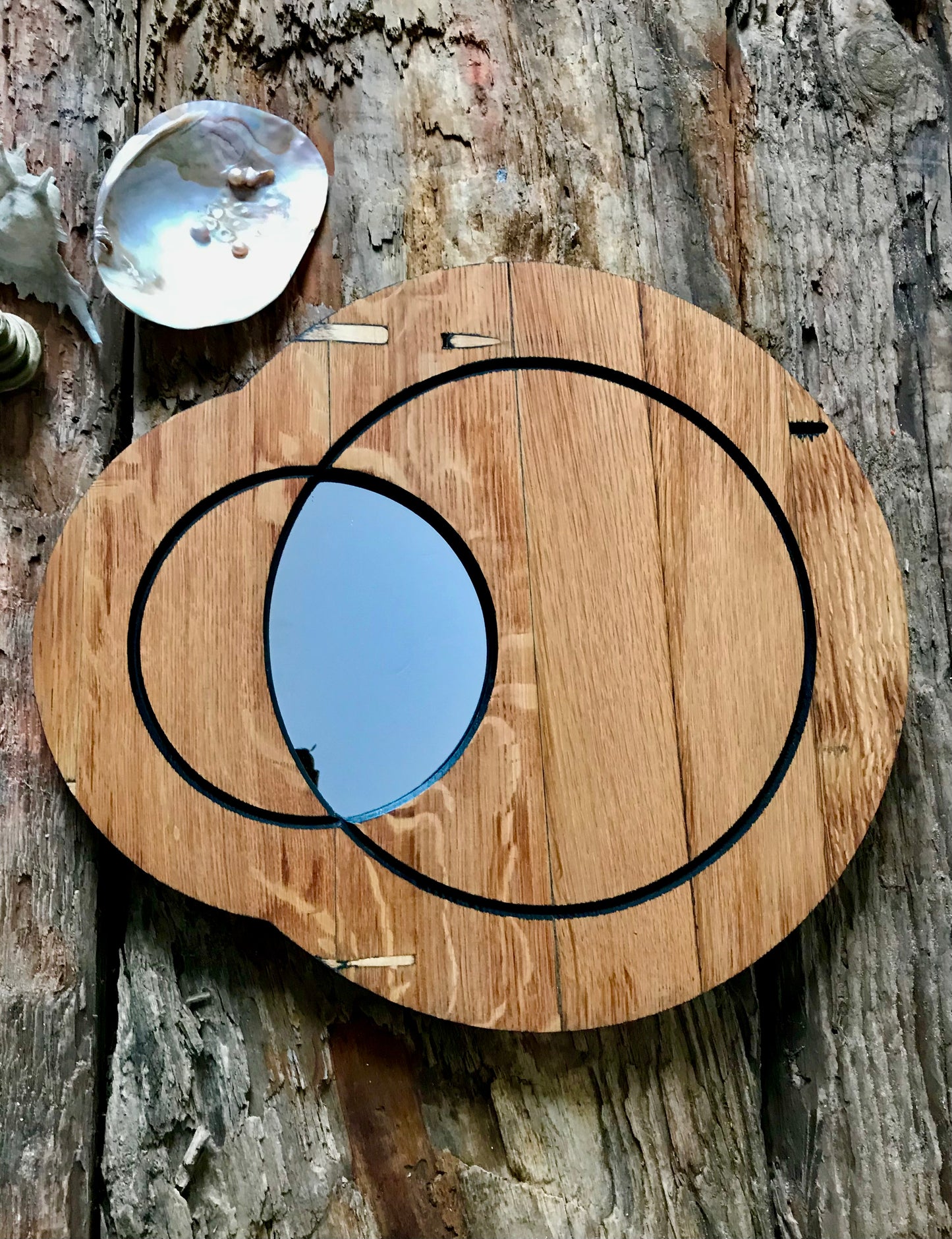 Rustic Reclaimed Solid Oak Eclipse Wall Mirror